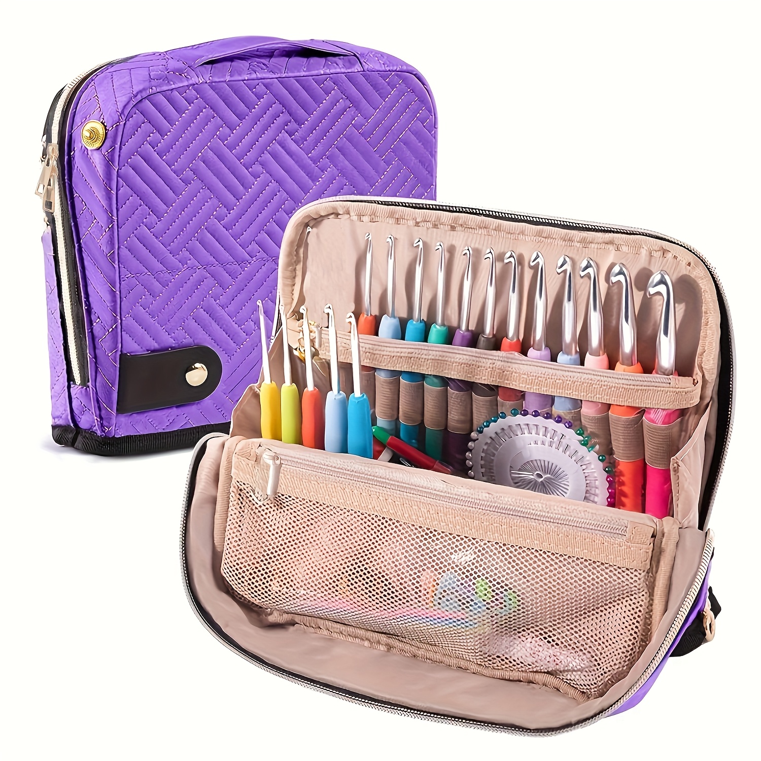 Image of Quilted Empty Crochet Hook Case - Crochet Hook Organizer Case Stand Up-corchet Organizer - Crochet Hook Holder For Knitting & Crochet Supplies, Crochet Needles, Crochet Additions & Knitting Gifts
