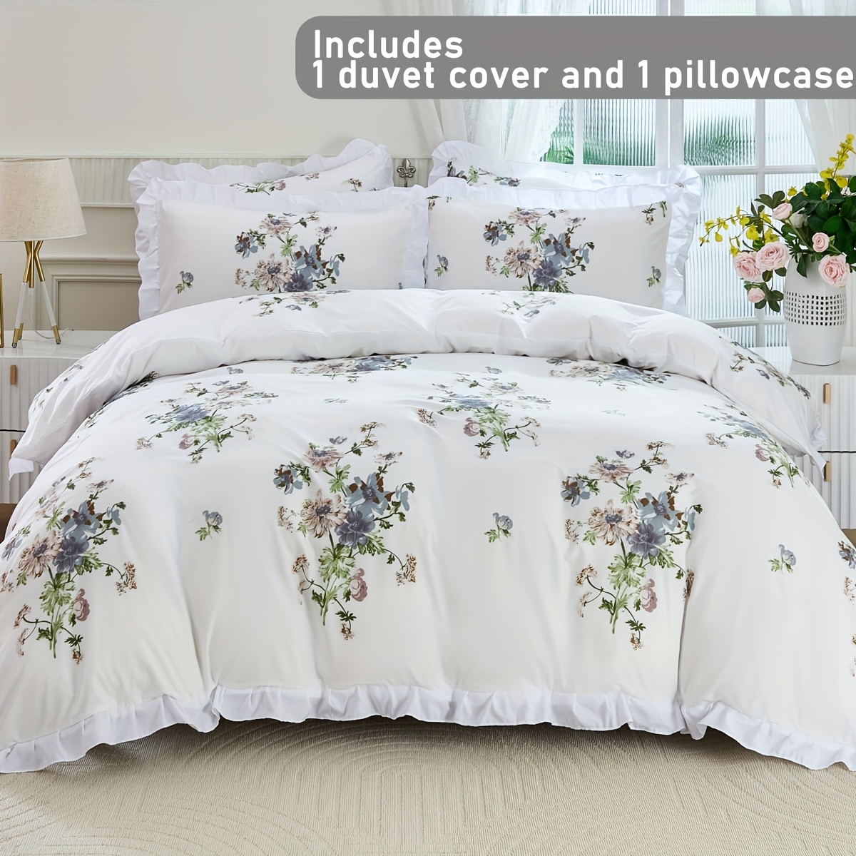 Image of 2/3pcs Elegant Floral Print Bedding, Machine Washable, Duvet Cover For Hotel, Bedroom, , Student Dorm - Includes 1 Duvet Cover And 1/2 Pillowcase (inserts Not Included)