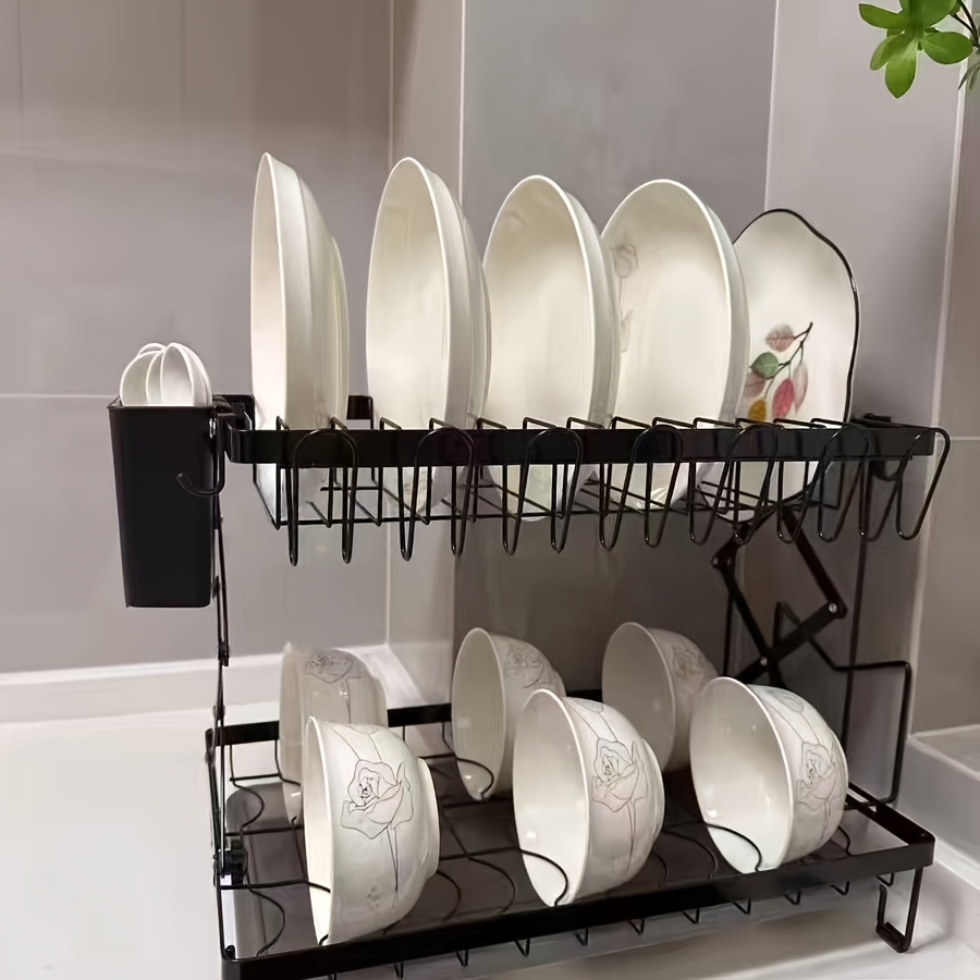 TEMU New Kitchen Countertop Dish Rack With Cup Holder Drain Rack   Storage Rack   Bowl And Chopsticks Rack Combination, A Household Tableware Storage