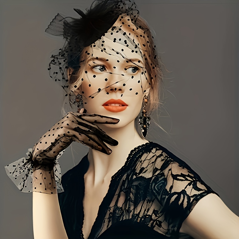 fascinators hat lace glove women tea veil mesh headband  display picture 2
