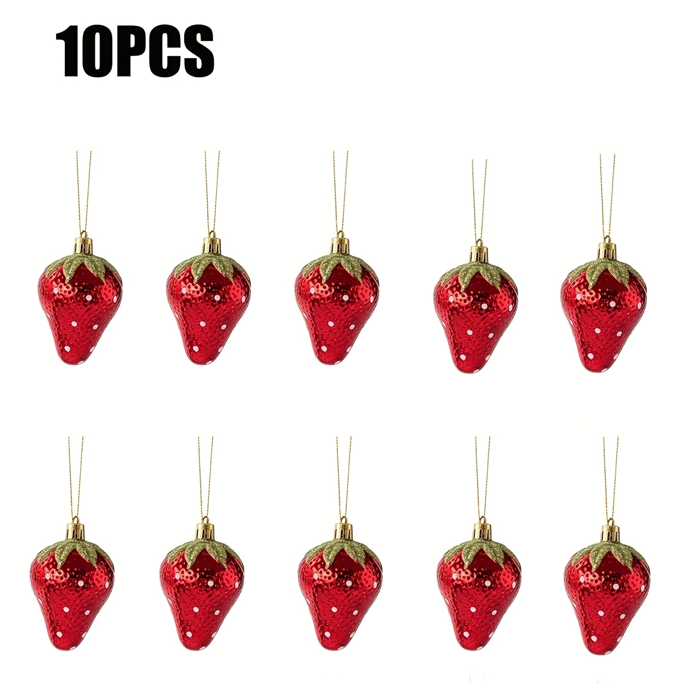 TEMU 10pcs Strawberry-shaped Christmas Tree Ornaments - Shatterproof Painted Strawberry Hanging Decorations With Suitable For Xmas Tree, Wreaths,