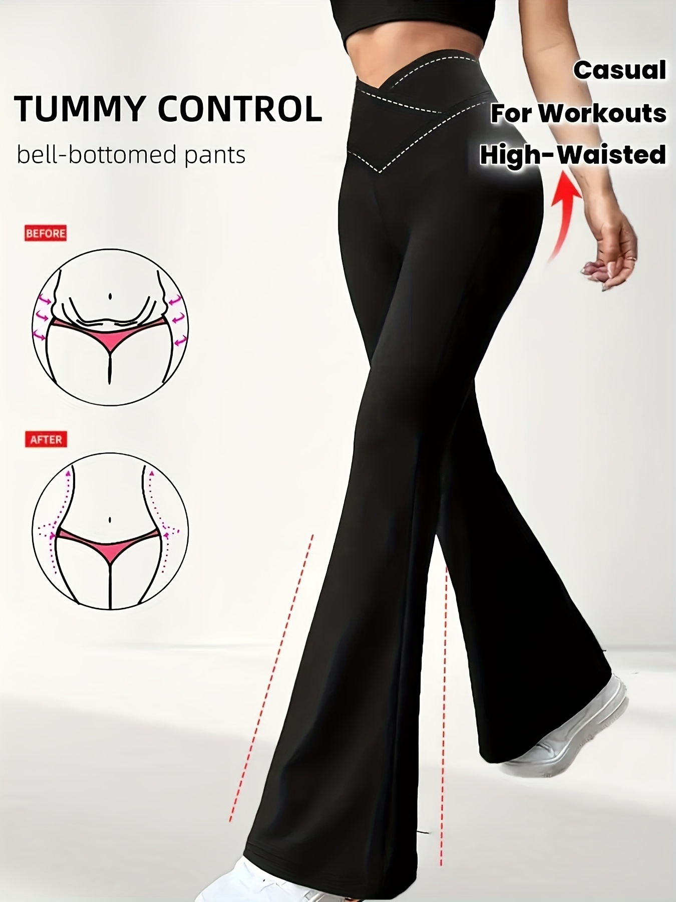 womens high waisted tummy control bell   capri pants   belt like waistband wide leg flared  s for postpartum casual attire   pants machine washable
