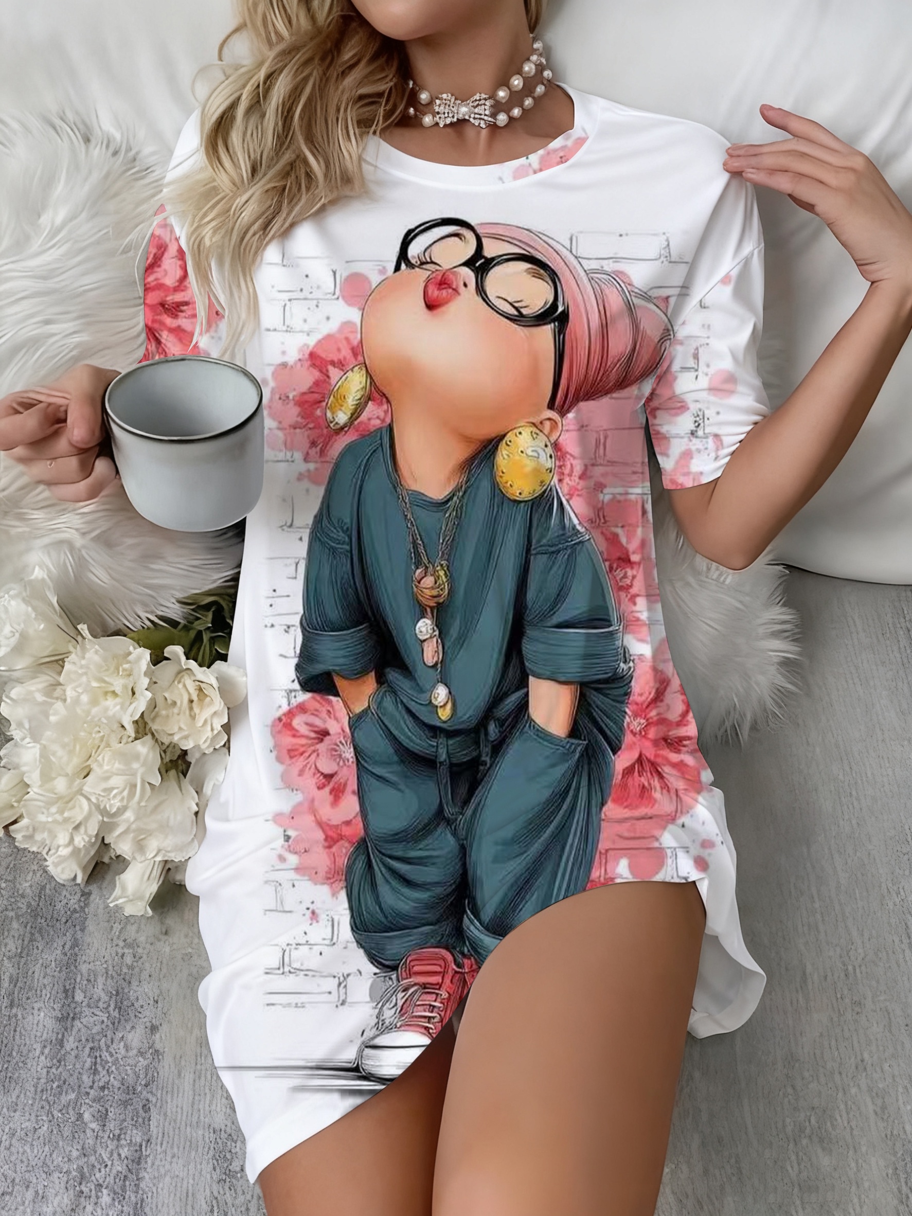 women cute night dress Large Size Nightgown Woman Summer Night Dress Cotton Nightdress Loose  Sleepwear Home Dress Kawaii Bear Sleeping Pajamas Lingerie