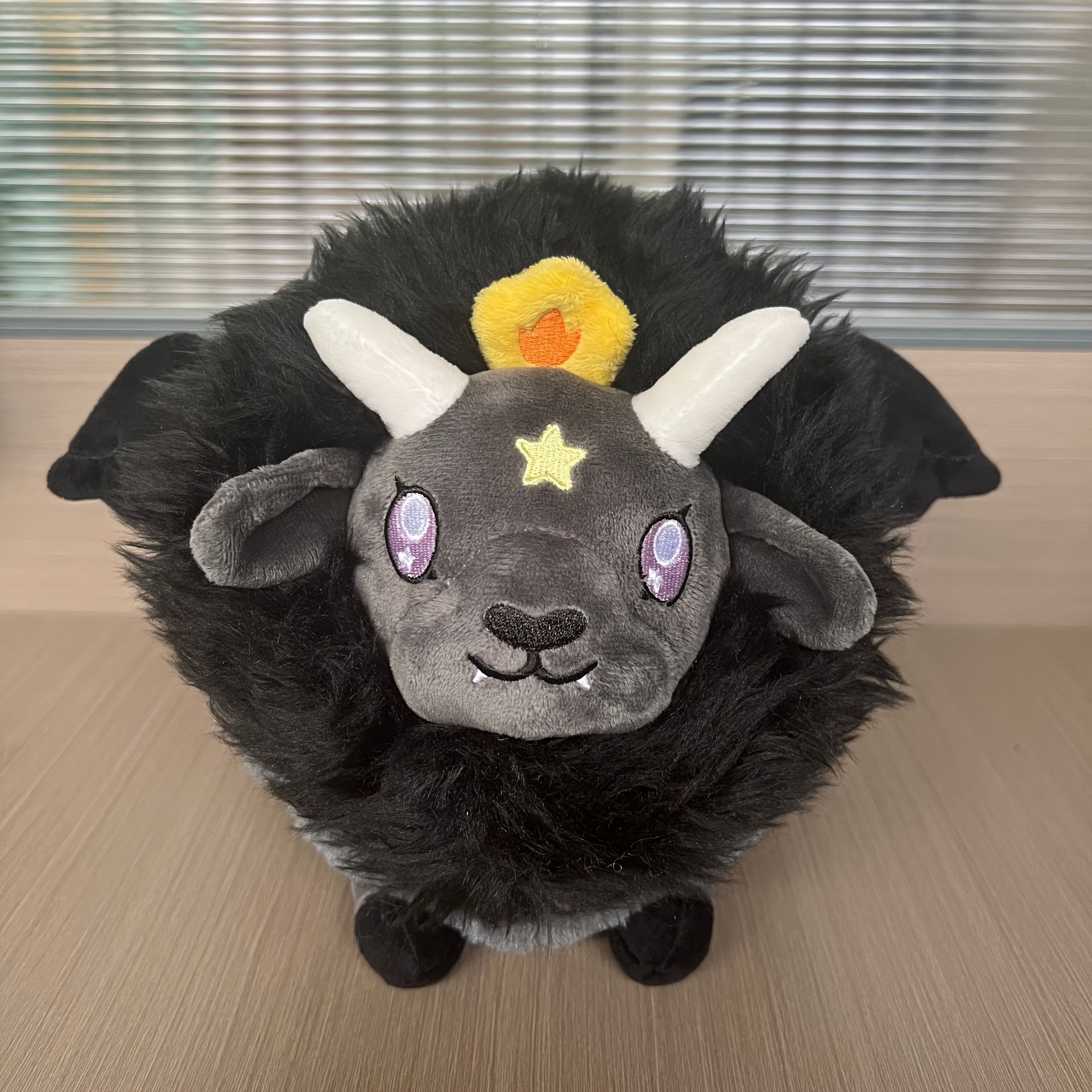 

Black Sheep Plush Toy With Baphomet Crown - Soft Synthetic Fiber Stuffed Animal, Perfect Gift For Youngsters 0-3 Years, Ideal For Christmas & Halloween Room Decor
