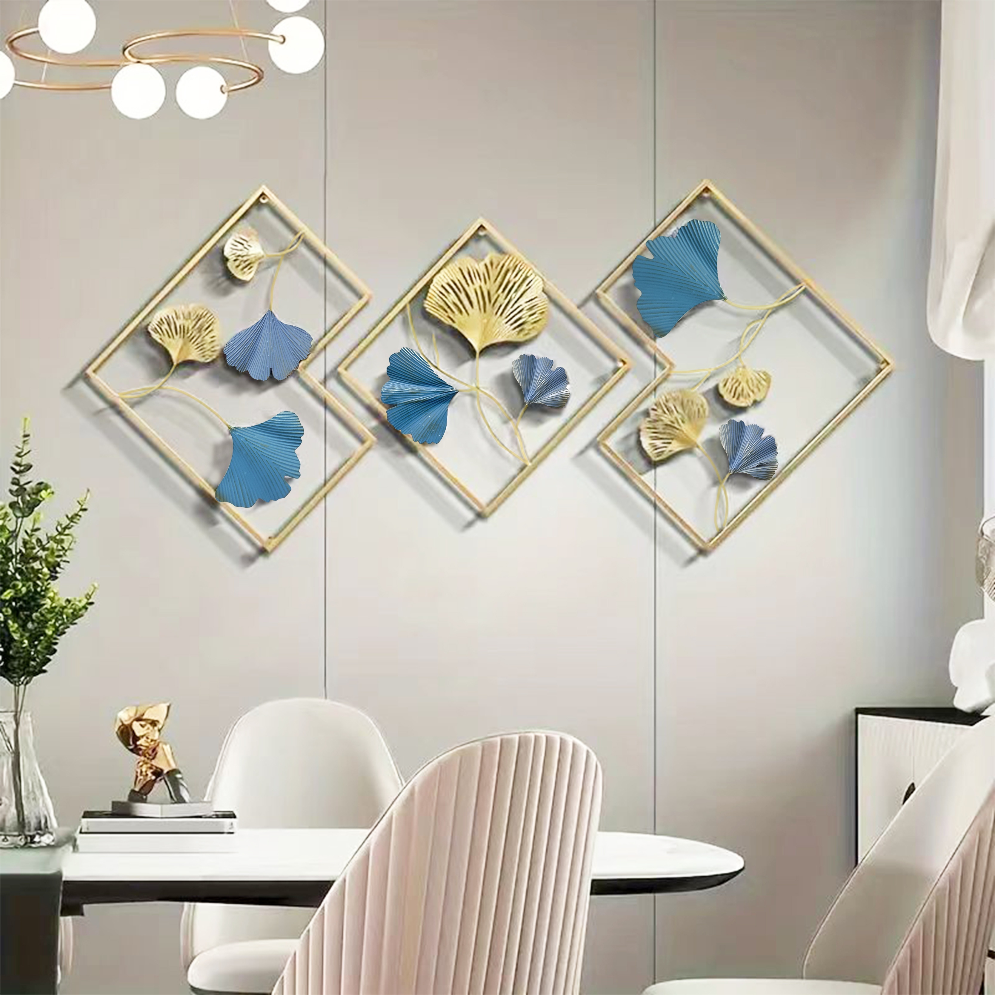 

3pcs Set Minimalist Golden Ginkgo Leaf Metal Wall Art, 0.3" Thick - Modern Home Decor For Living Room, Bedroom, And Sofa Backdrop