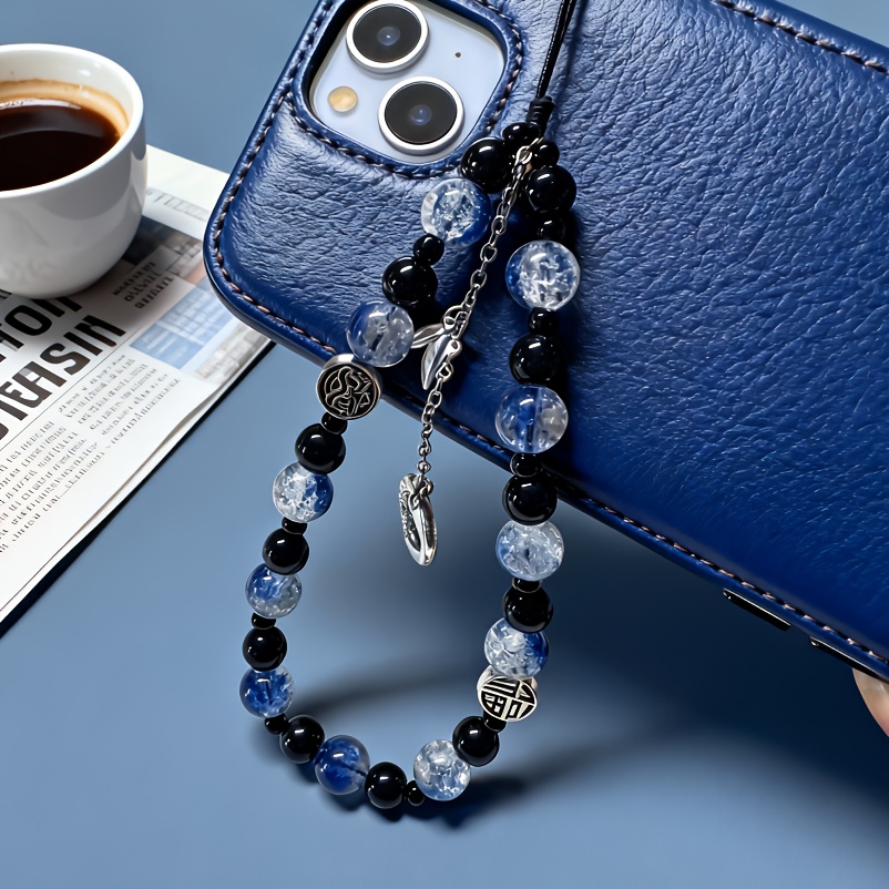 E-shop 1 Gothic Style Blaue und Schwarze Perlen Handykette | Nylon Material, Elegantes Accessoire