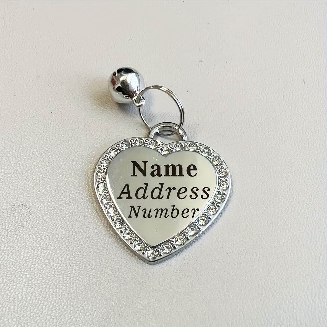 TEMU [gentle Care] Personalized Heart-shaped Pet Id Tag | Alloy With Rhinestones | Engraved Name & Phone Number | Customizable Collar Accessory |