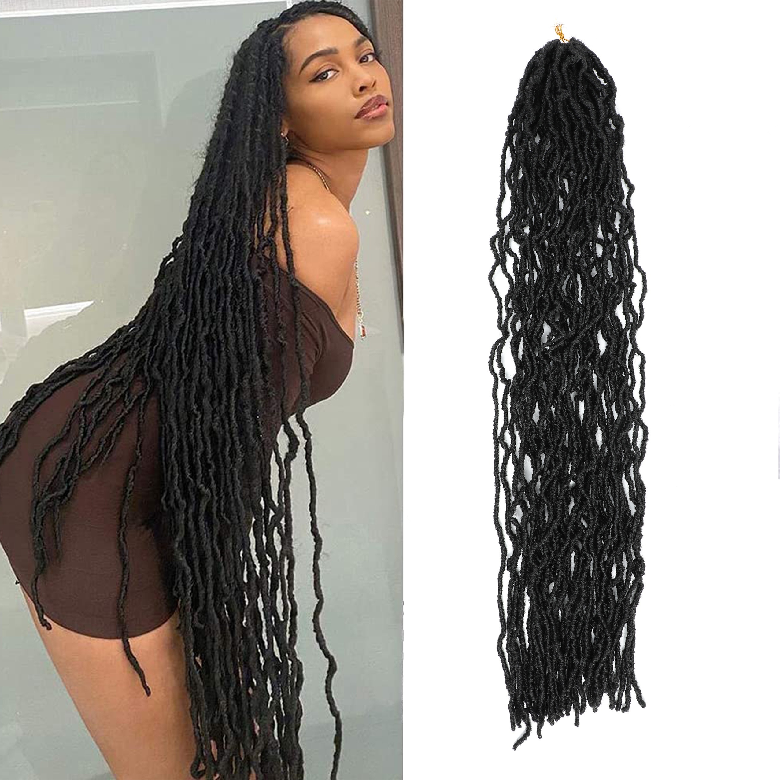 

36inch/6packs New Faux Crochet Braids Hair Super Long Goddess Crochet Hair Curly Wavy Soft Braiding Hair For Women Pre- Synthetic Braid Collection Extended 1b# 91.44cm