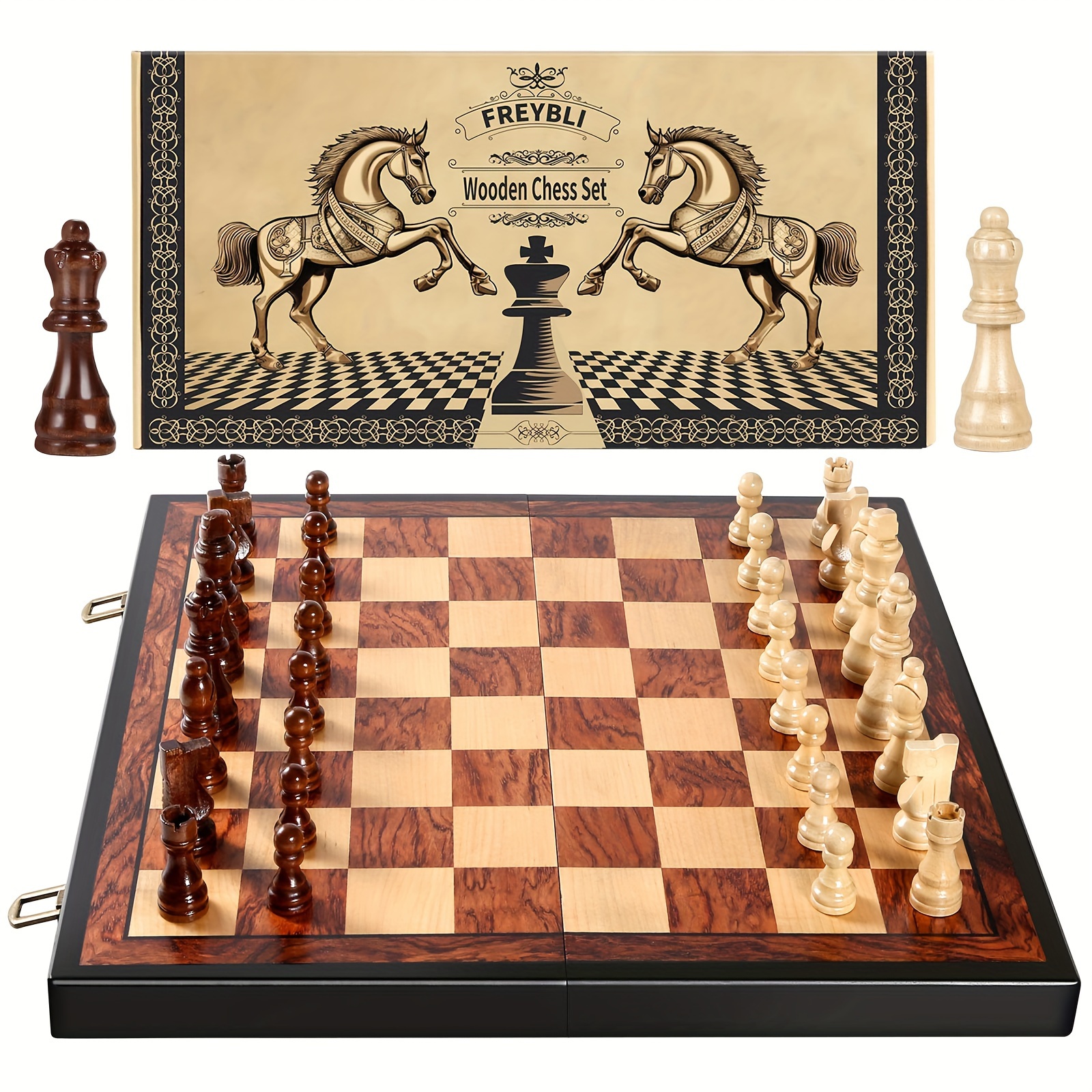 

Wooden Chess Board Set With Manual For Adults And Kids Professional - 15" Chess Set With Handmade Pieces, Folding Portable Travel Unique Chess Game For Beginner