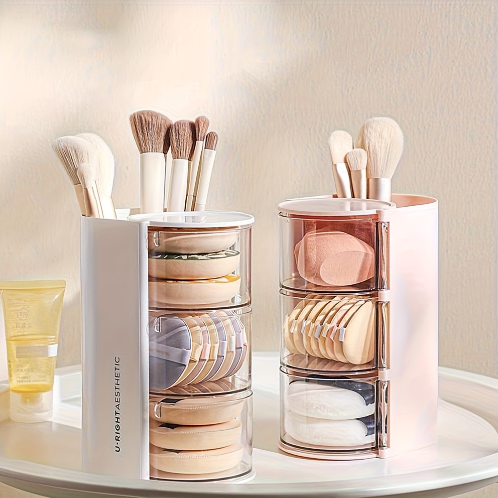 2 3 tier makeup organizer with brush holder dustproof white pink powder     dsktop cushions holder container with brushes case hair clip jewelry storage drawel bin   vanity table bathroom Product details 8