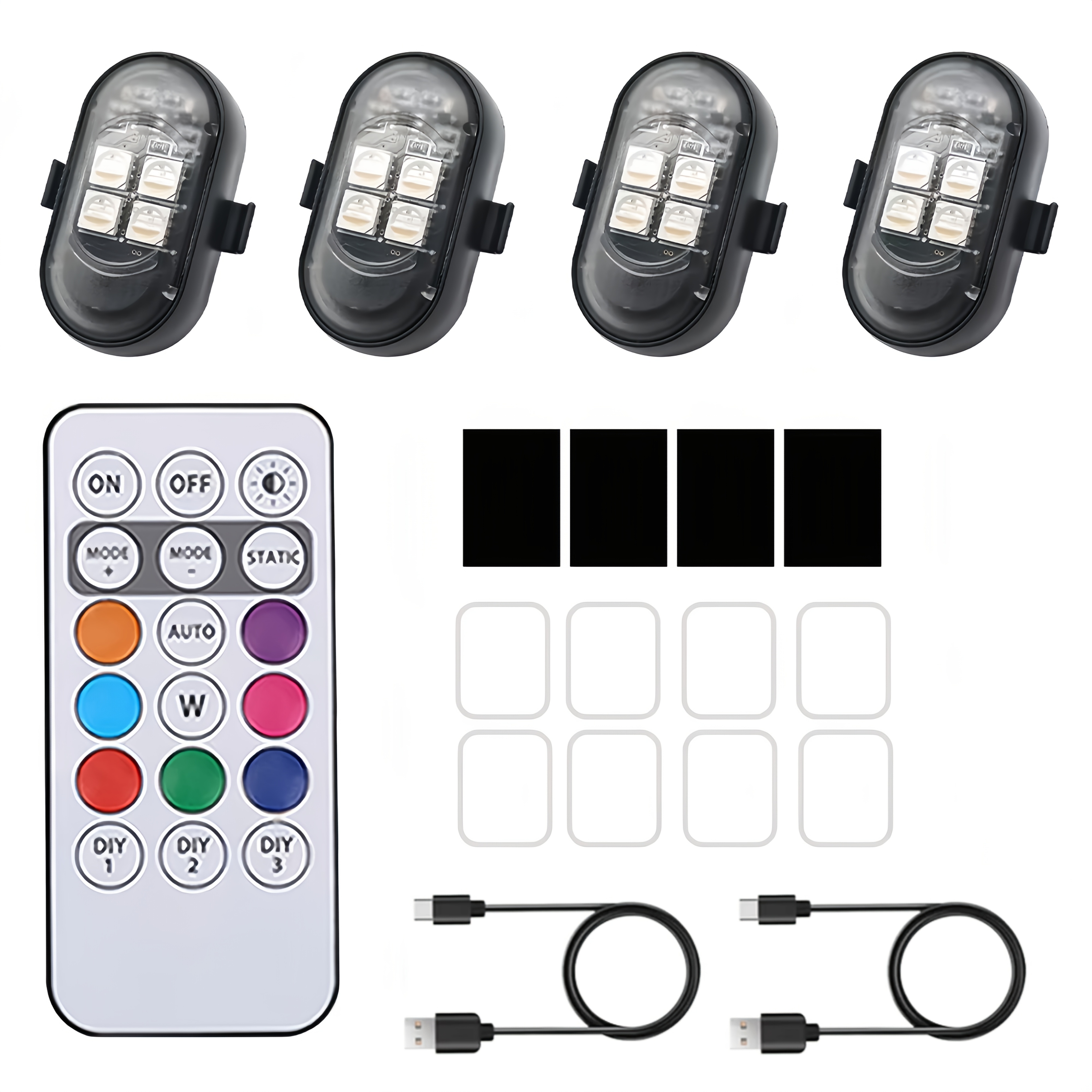 TEMU Rgb Car Decor Atmosphere Lights With Wireless Remote, Larger Battery & Led, Type-c Fast Charging, For Car Interior
