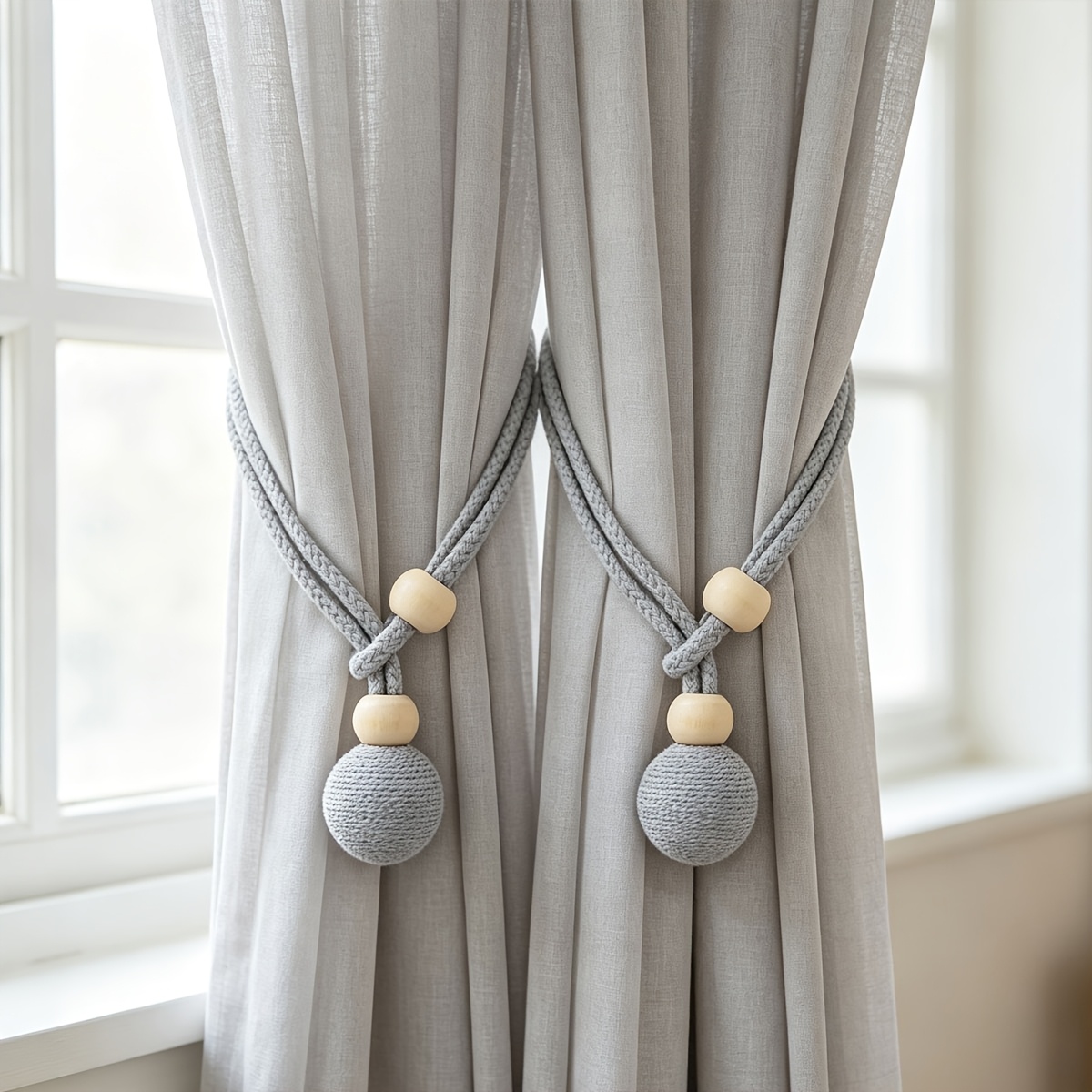 TEMU 2pcs Attaches de rideau boule en corde tricotée style nordique, Attache de rideau polyvalente perçage , Clips de rideau décoratifs pour salon et