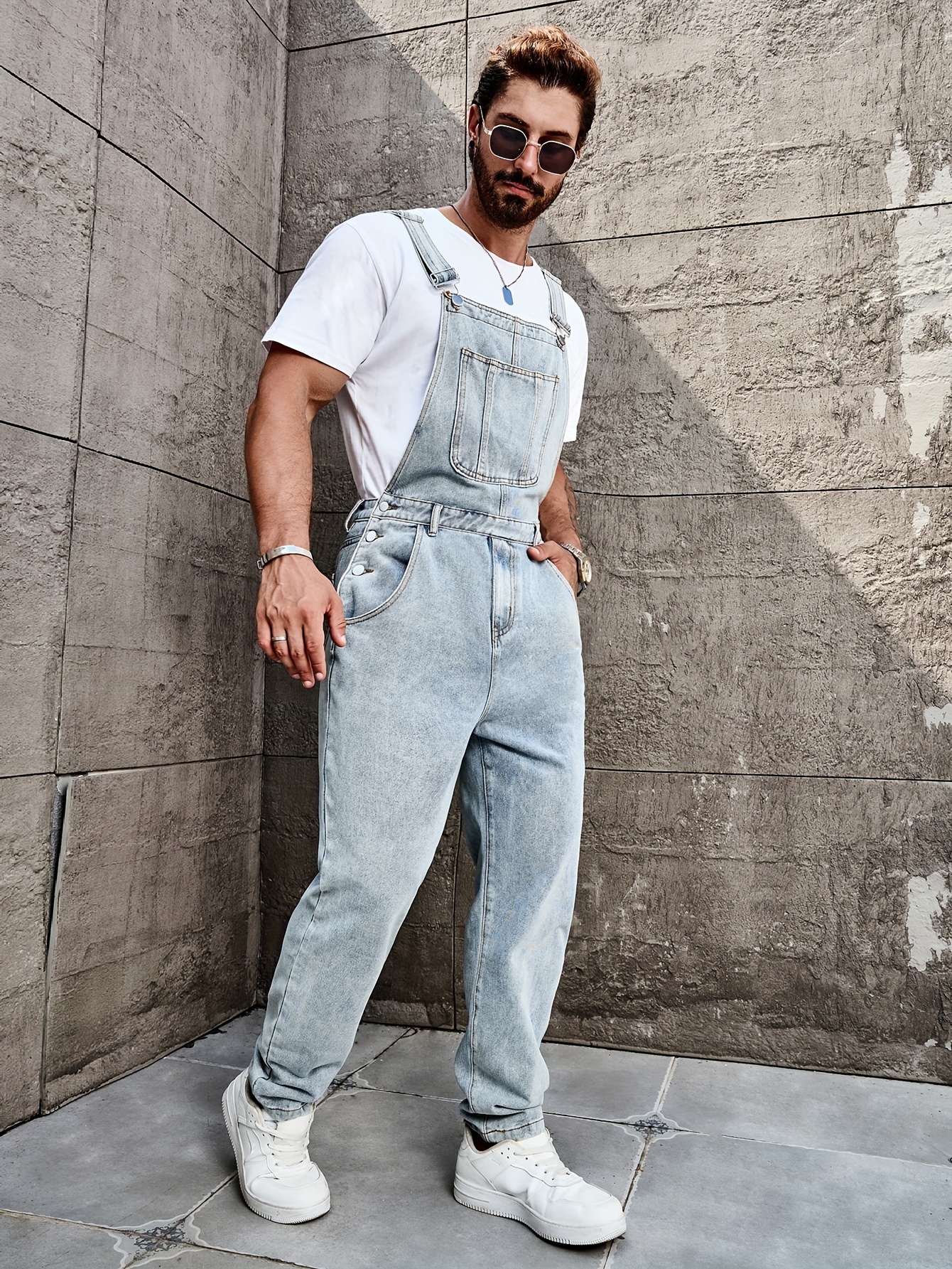 Latzhose Herren Jeans - Slim Fit Overall Mit Verstellbaren Trägern