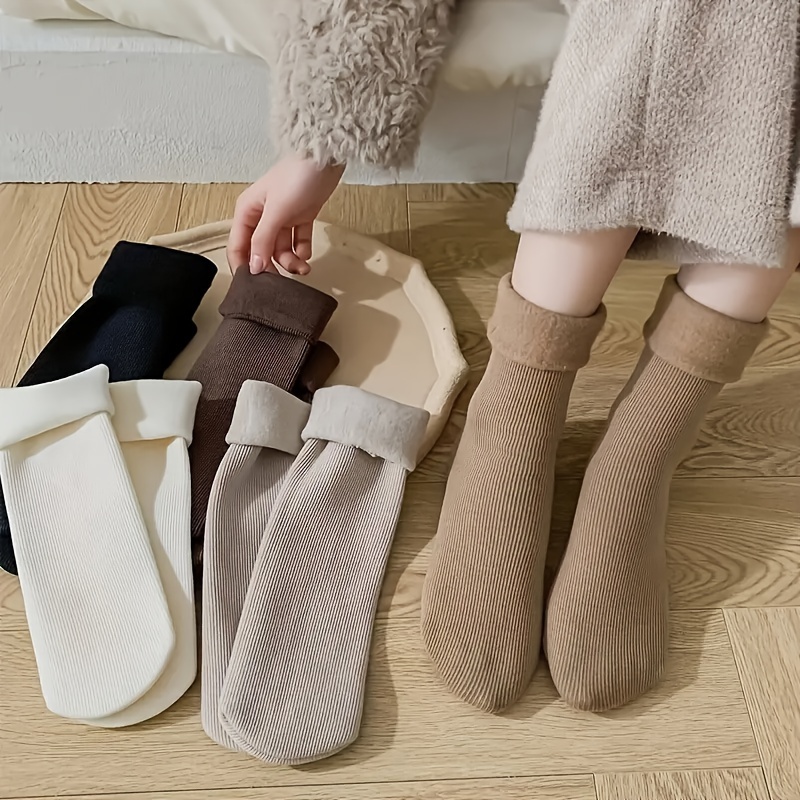 TEMU 5pcs Women's Cozy Fleece-lined Socks - Warm, Thick & Socks For Comfortable Sleep And Casual Attire