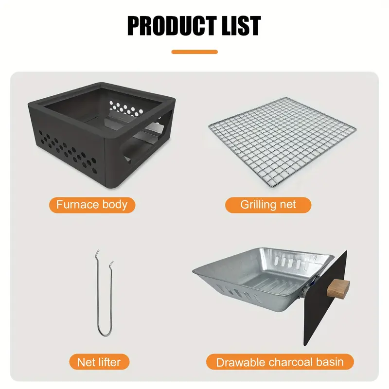 west tune outdoor square charcoal grill with drawer portable multi purpose wooden barbecue stand for camping picnics outdoor activities ideal for grilling iron painted Product details 9