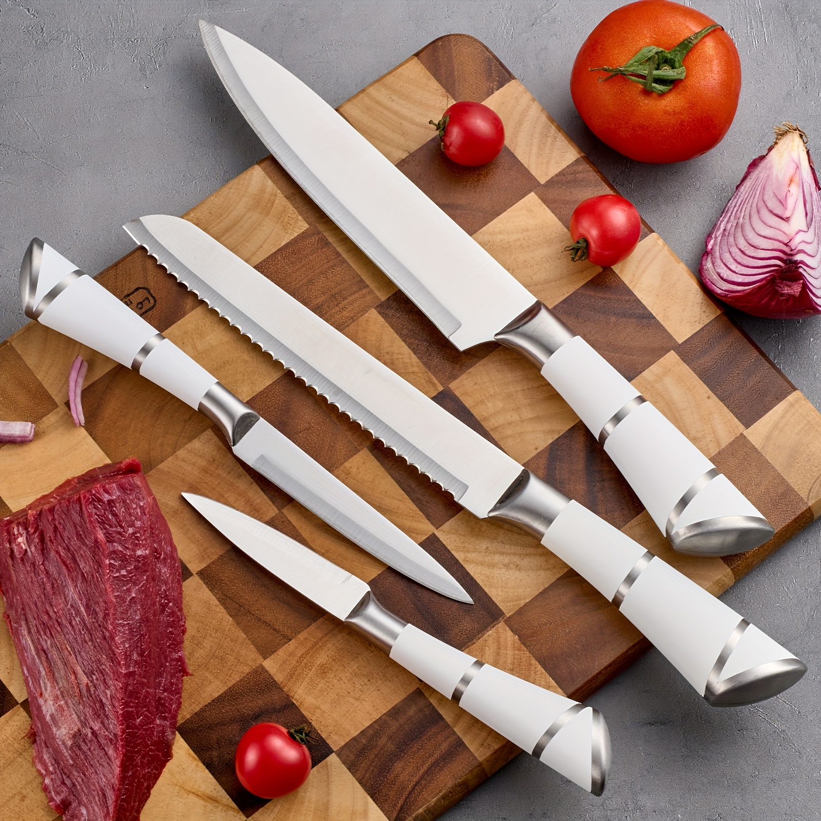 9pcs Kitchen Chef Knife Set - with Knife Holder - Built-in Knife Sharpener Block - Ergonomic Handle, Cooking Tools - Meat Cutting Knife, Bone Cutting Knife, Utility Knife, Cutting Knife, Used for Cutting Fruits And Vegetables - Gift Recommendation