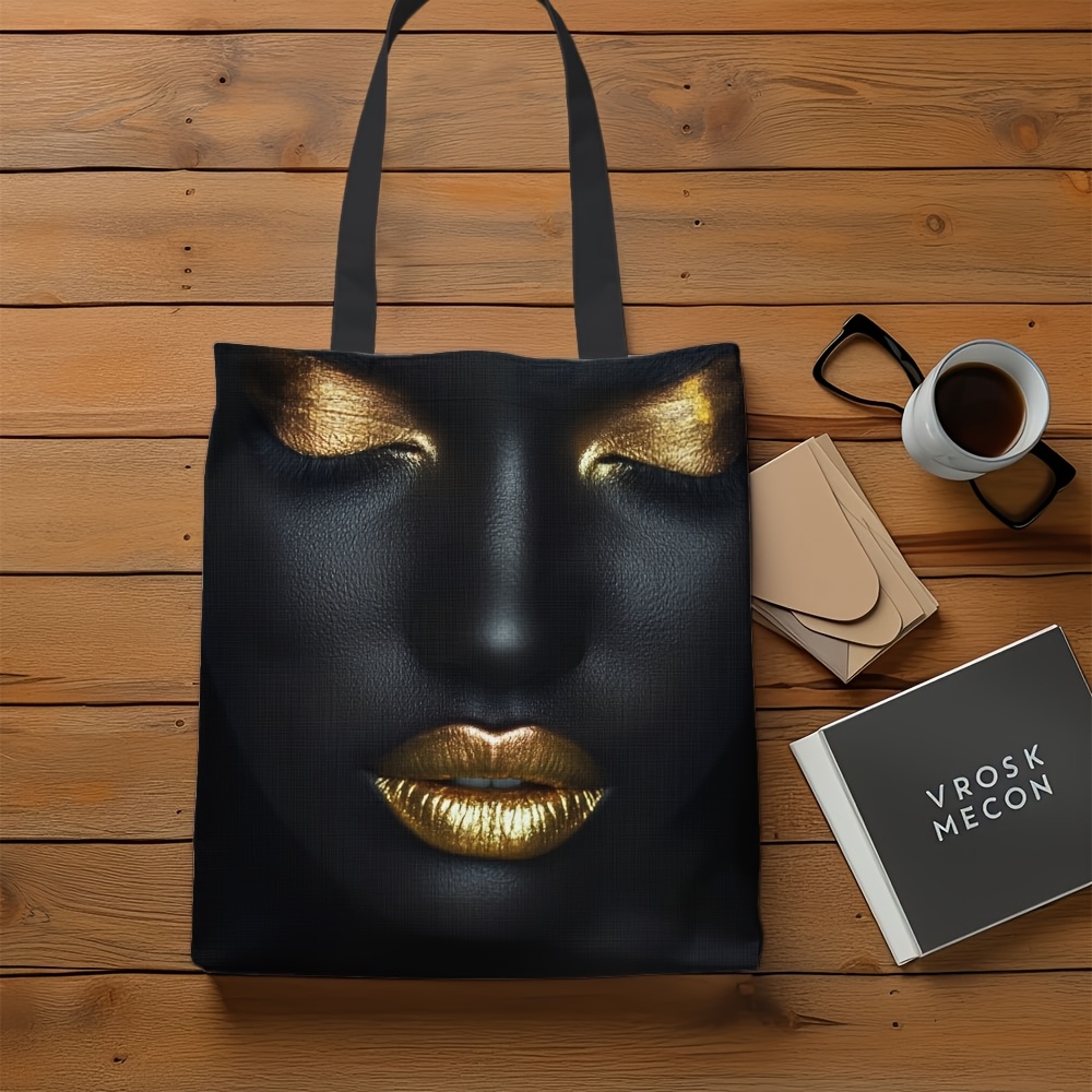 TEMU 1pc Large Women's Tote Bag Suitable For African American Women, Reusable Grocery & Handbag With Geometric, Casual Shopping Bag, Spacious For,,