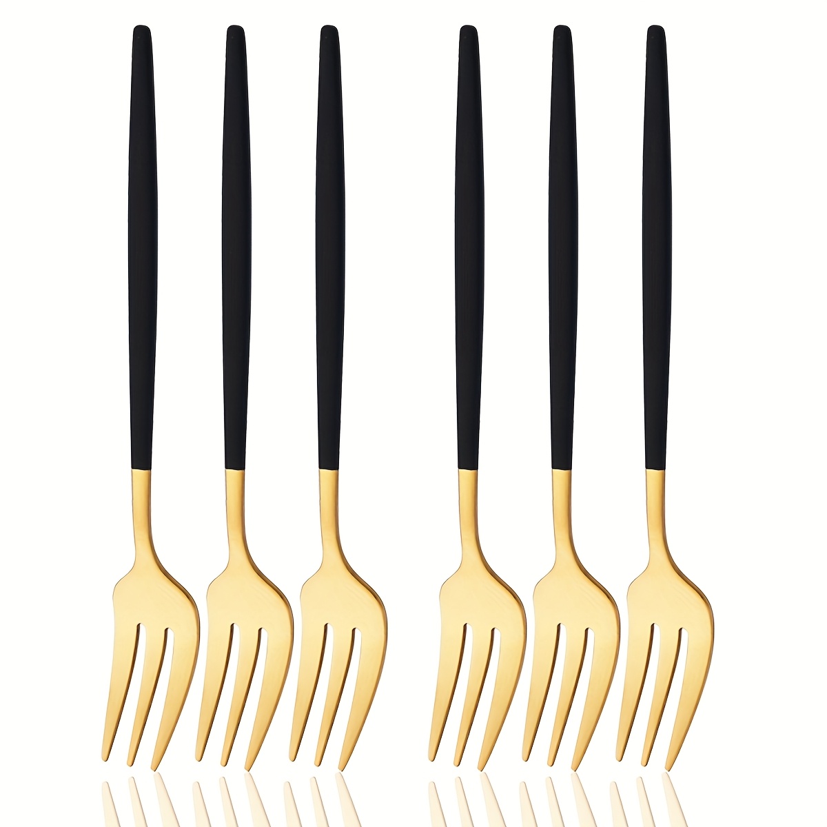 Image of 6pcs Golden And Black Handle Fork Cutlery Set, Stainless Steel Fruit Cake Forks, Cheese Bread Dessert Fork Set, Suitable For Kitchen, Restaurant, Party, Gathering, Hotel, Birthday