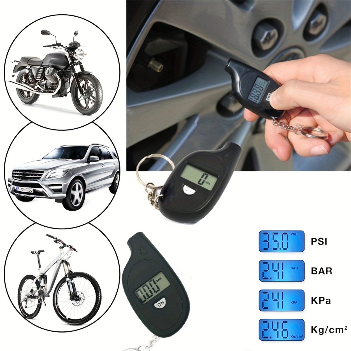 universal model digital tire pressure gauge tpms tool with lcd display keychain included for car bicycle motorcycle air pressure test adapter Product details 7