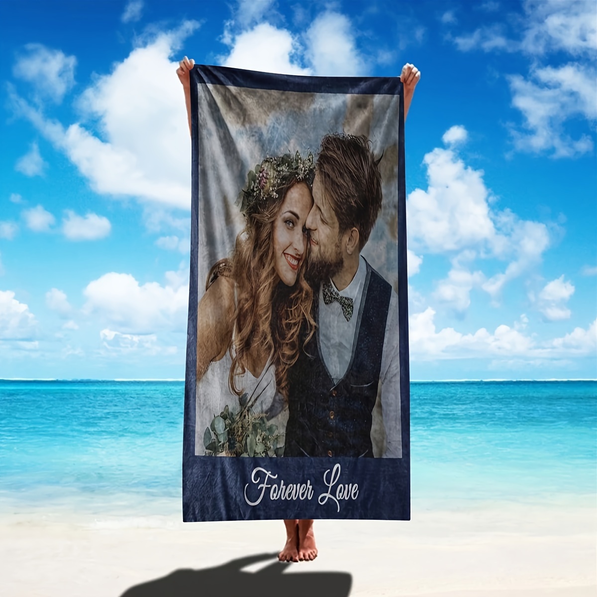 

Custom Microfiber Beach Towel With Personalized Photo, Gift For Couples, Ideal For Beach, Surf, Yoga, Camping