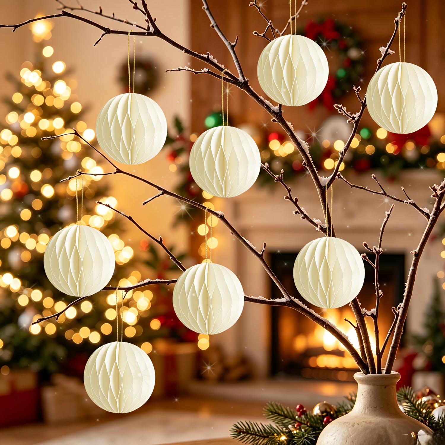 TEMU 8 Stück Papier-Waben-Weihnachtskugeln als hängender Papier-Waben-Schmuck für Weihnachtsbaumdekoration