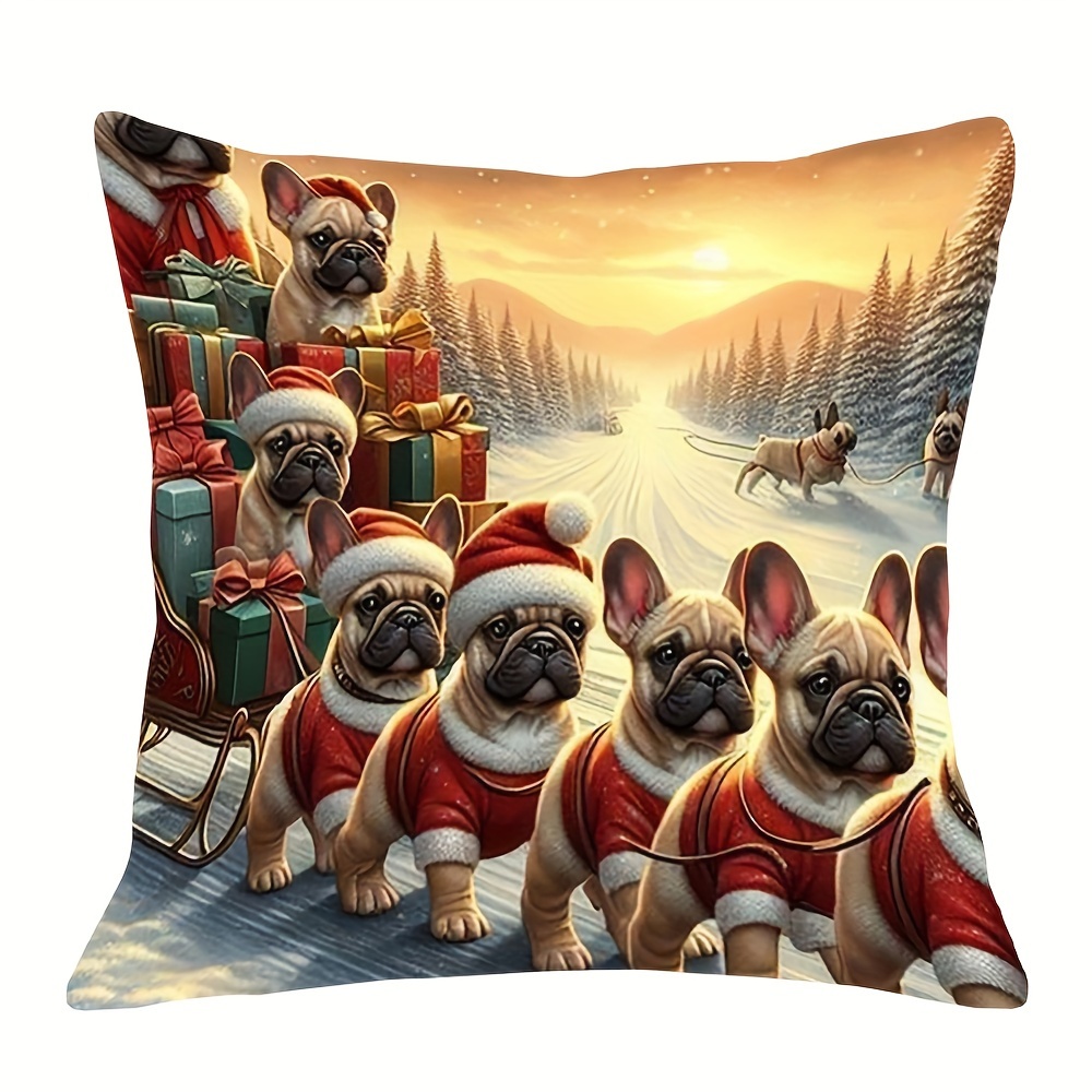 

1pc Polyester Christmas Pitbull Puppy Throw Pillow Cover 18x18 Inch, Super Soft Short Plush Cushion Case For Home Decor, Room Decoration, Machine Washable, Age 14+