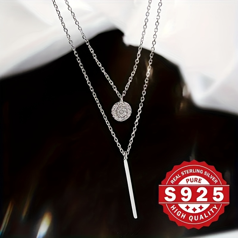 S925 Silver Round Zirconia Double Layer Necklace, Unique Gift