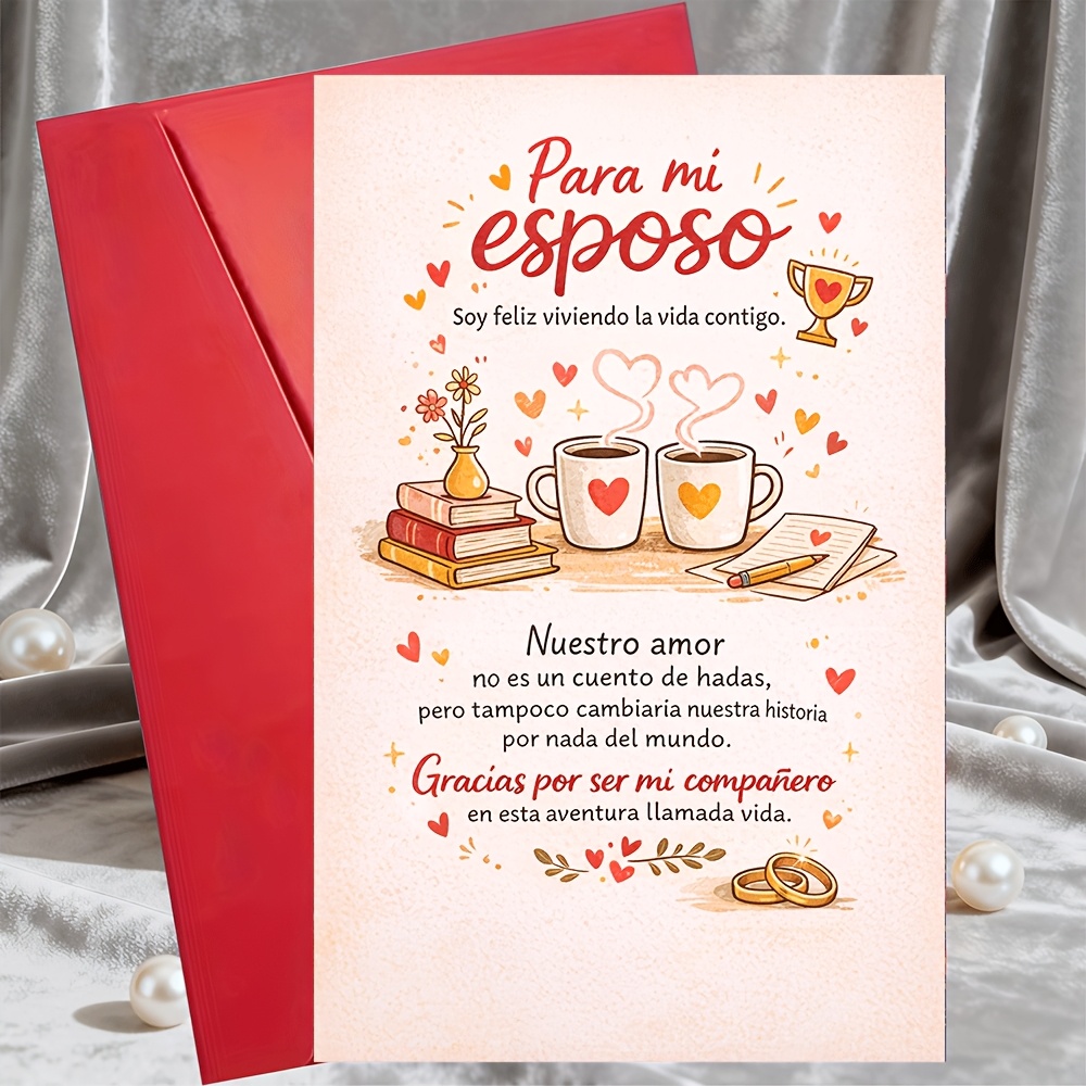 TEMU Sobrecarta para Aniversario Español/Día de San Valentín/Día de Boda Mensaje de Amor de la al Cónyuge Afectuosos para Él Como Regalo para Tarjeta