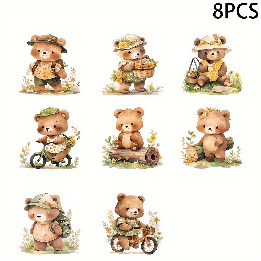 

8pcs Cute Bear Pattern Uv Dtf Cup Stickers, Waterproof Sticker Pack For Decorating Mugs, Cups, Bottles, School Supplies, Etc, Arts Crafts, Diy Art Supplies