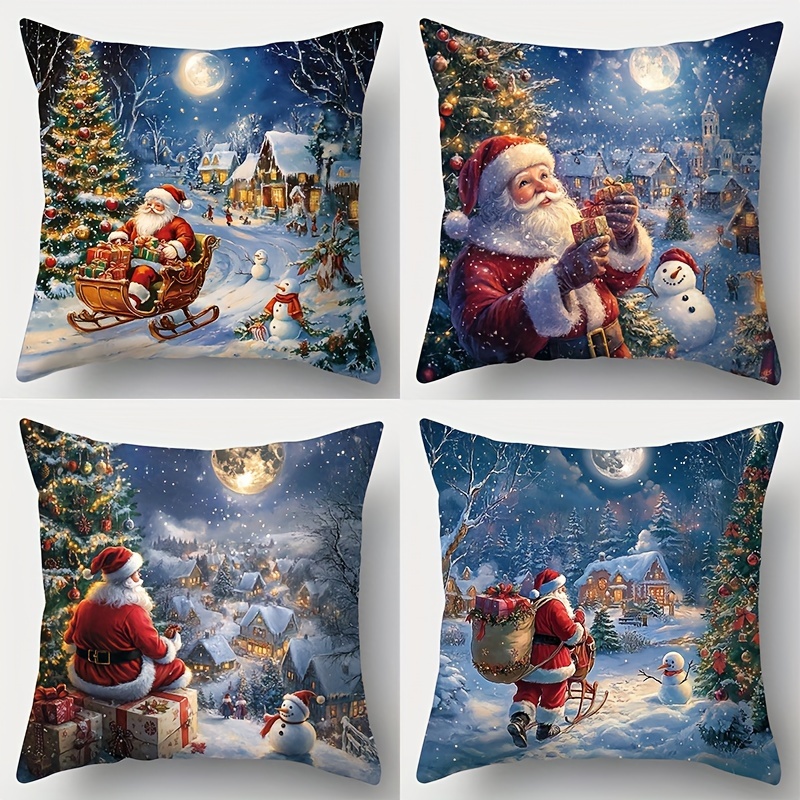 

4pcs, Noël, nouveau sapin de Noël, Père Noël, motif taie d'oreiller, taille, 17.72 x 17.72 pouces, décoration de chambre, décoration de bureau, décoration de salon, décoration de canapé, coussin