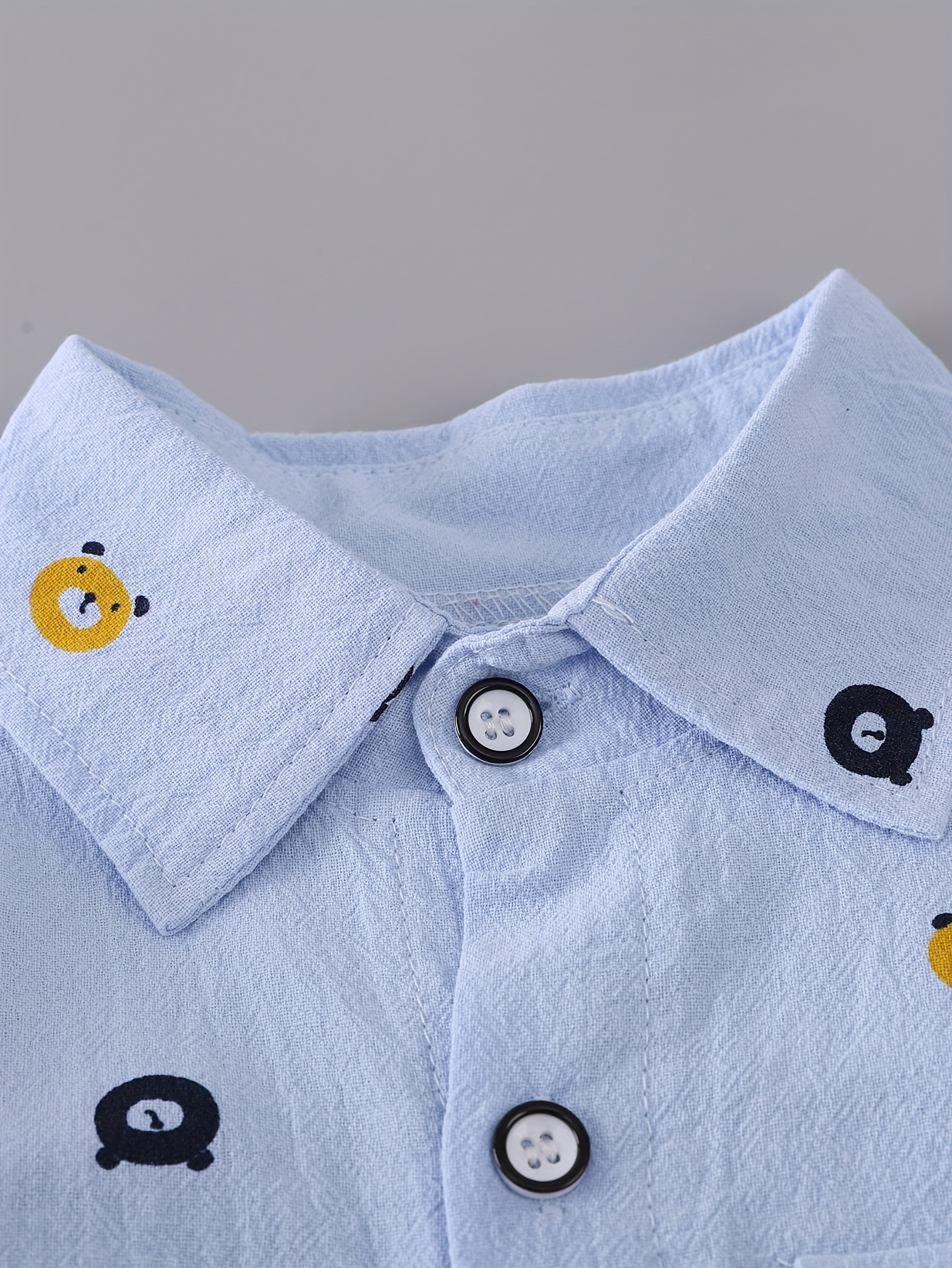 boys print outfit with a bear pocket long sleeve shirt and denim pants featuring a full button design for outdoor Product details 16