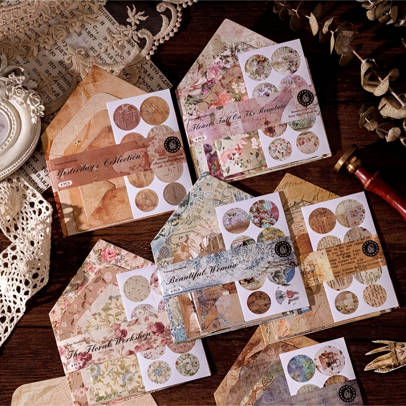 E-shop 8-teiliges Mini Vintage Collage Aufkleber Set Exquisite Umschlag- & Siegel Aufkleber für Scrapbooking Künstlerisches Journaling Kreative