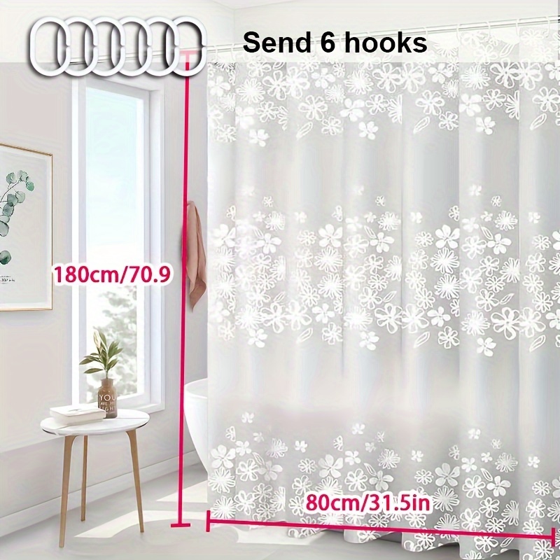 TEMU 1pc Pattern Peva Shower Curtain - Waterproof, Moisture-repellent, Lightweight With No-drill Hooks Included - Elegant , , Floral Shower Curtain