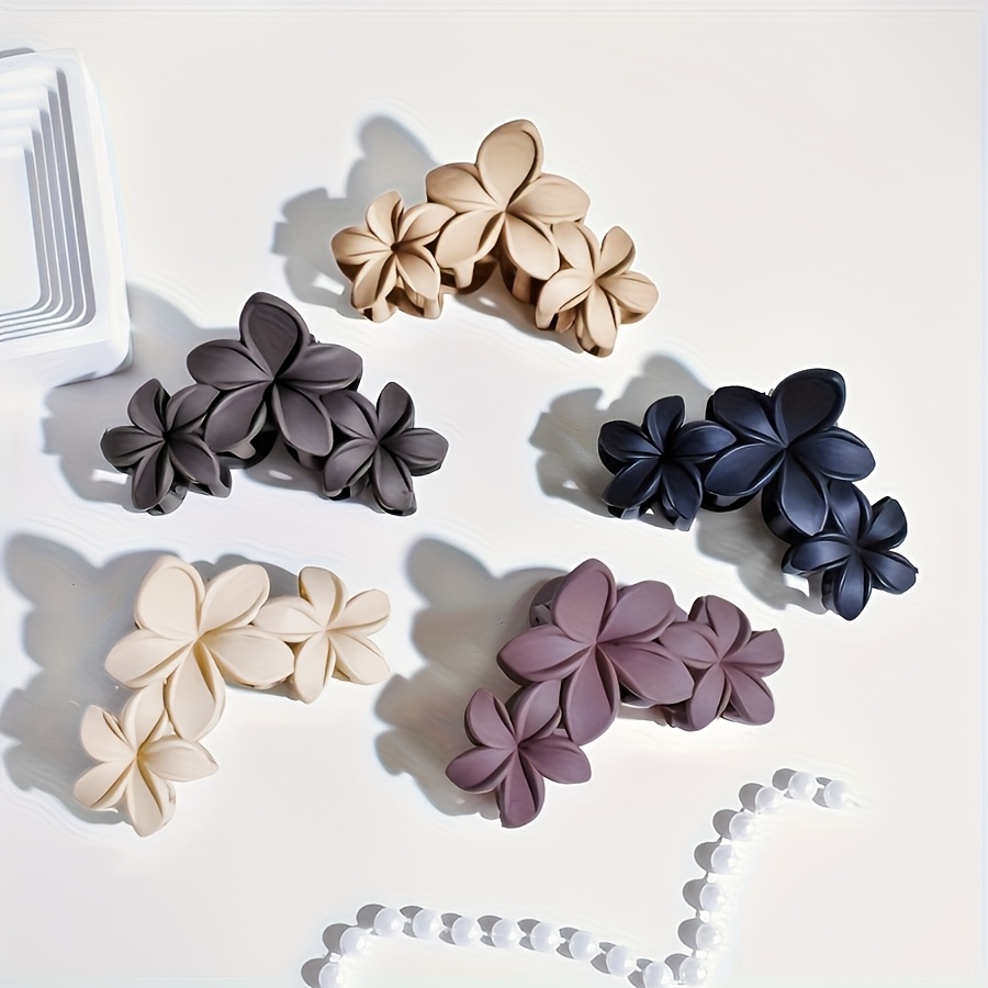 Image of 5pcs 5 Different Colors Purple Shape Large Hair Claw Fashion Elegant Temperament Autumn/winter Color Thick Hair Thin Hair Long Hair With Women Gift Temperament Flower Hair Claw Set