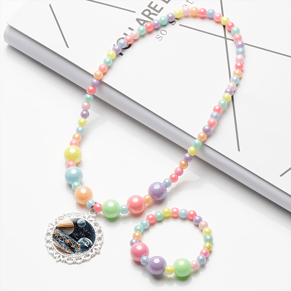 2pc Cosmic Planet Design Necklace and Bracelet Set