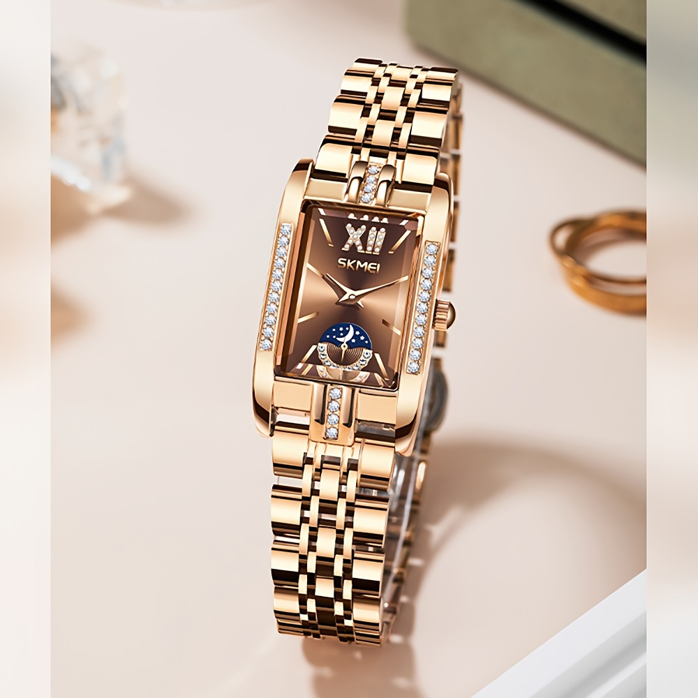TEMU Women's Elegant Light Luxury With Blue & Stainless Modular Wristwatch - Square Quartz Movement Bracelet Suitable For Gifts, Daily Wear & Special Occasions