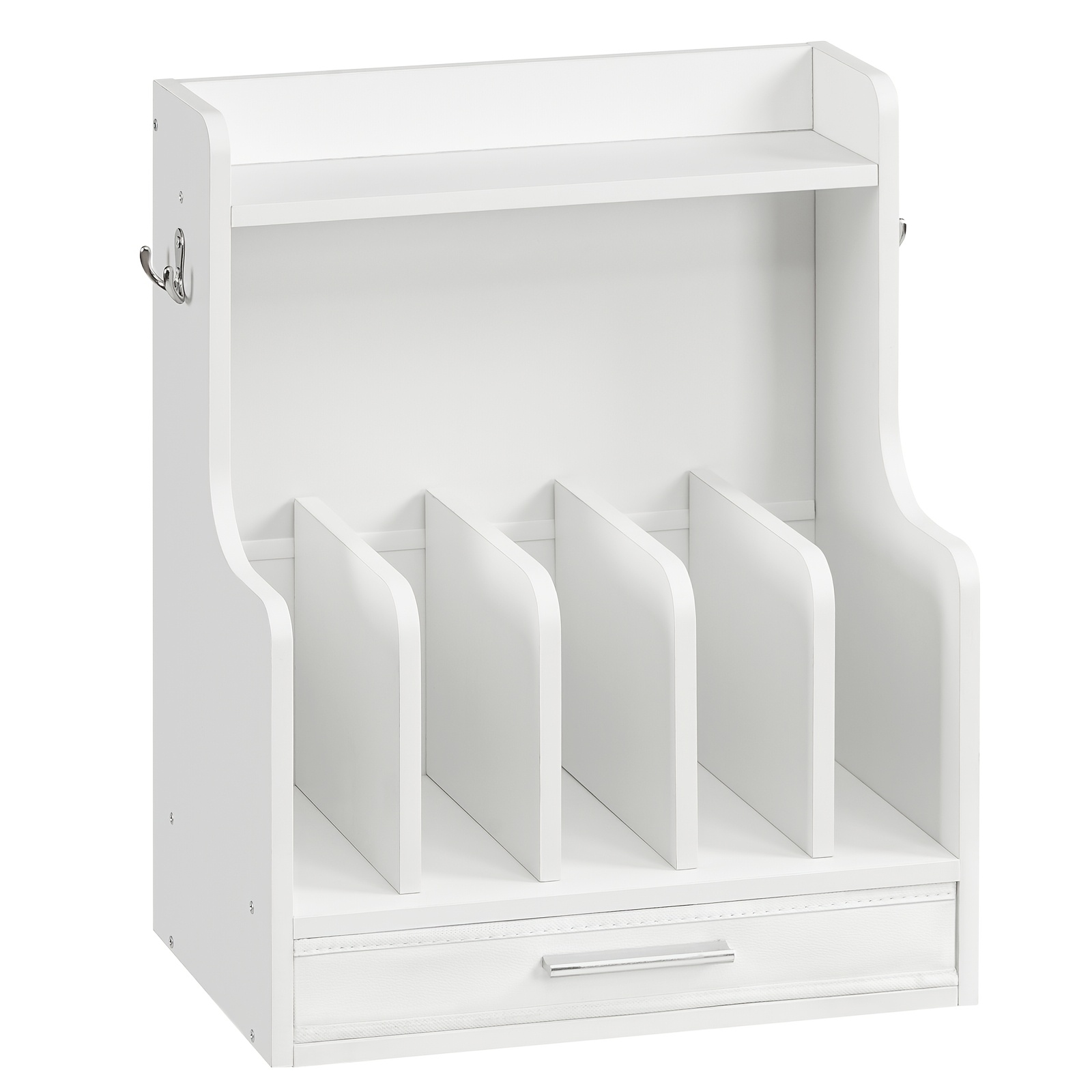 Image of Multi Slot Desktop File Organizer, Vertical Paper Sorter With Drawer And Shelf, Desk Storage Caddy For Documents, Notebooks, Office Supplies, Use, Standing Shelf