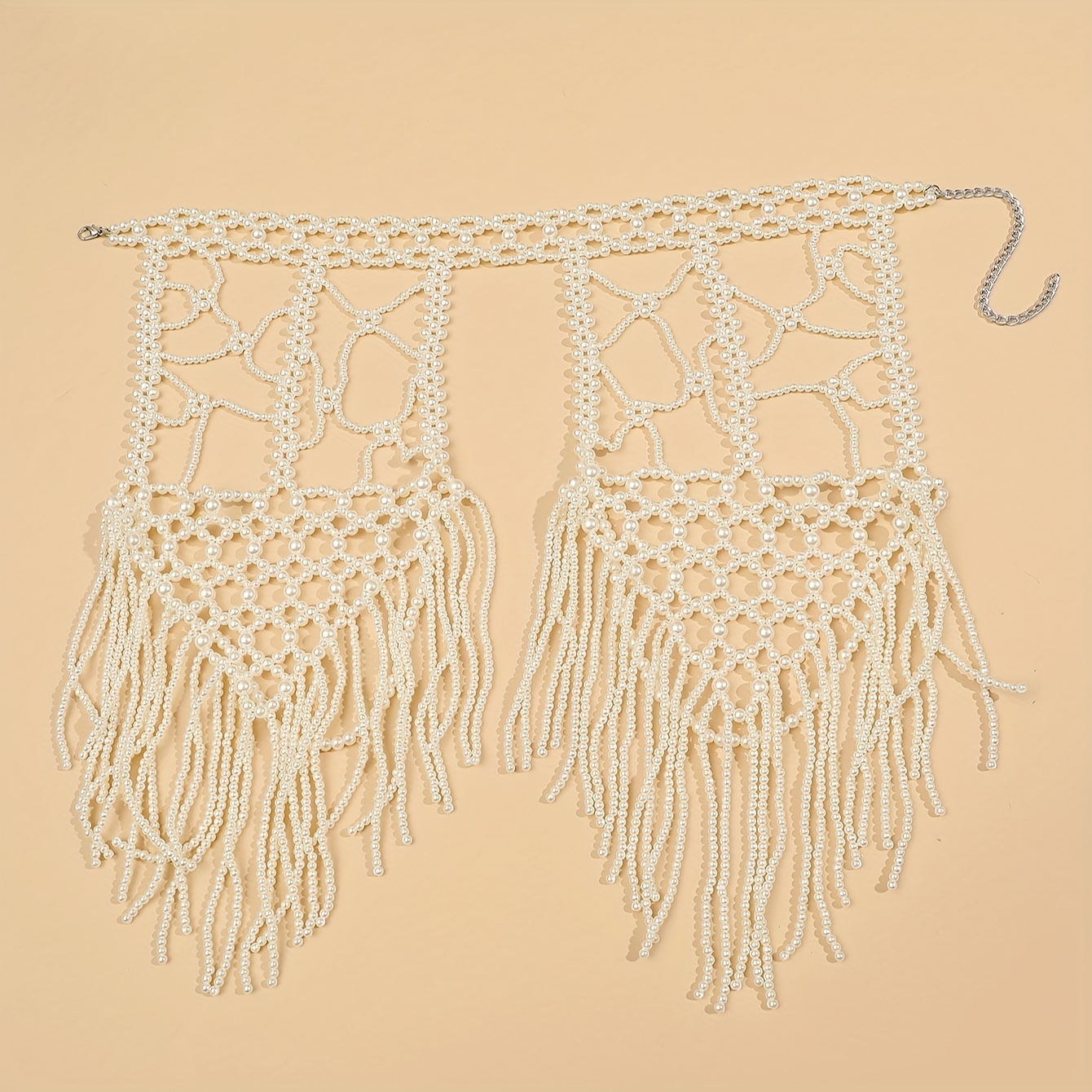 Faux Pearl Body Chain Silvery Plated for Weddings & Parties