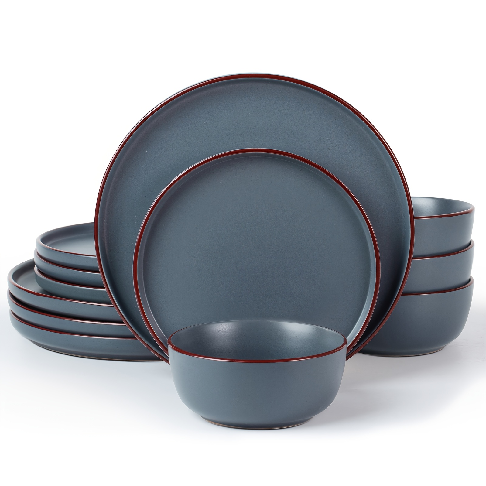 Image of 12pcs Kitchen Plates And Bowls Sets, Dinnerware Sets For 4, Microwave And Dishwasher Safe, Scratch Resistant, Matte Black