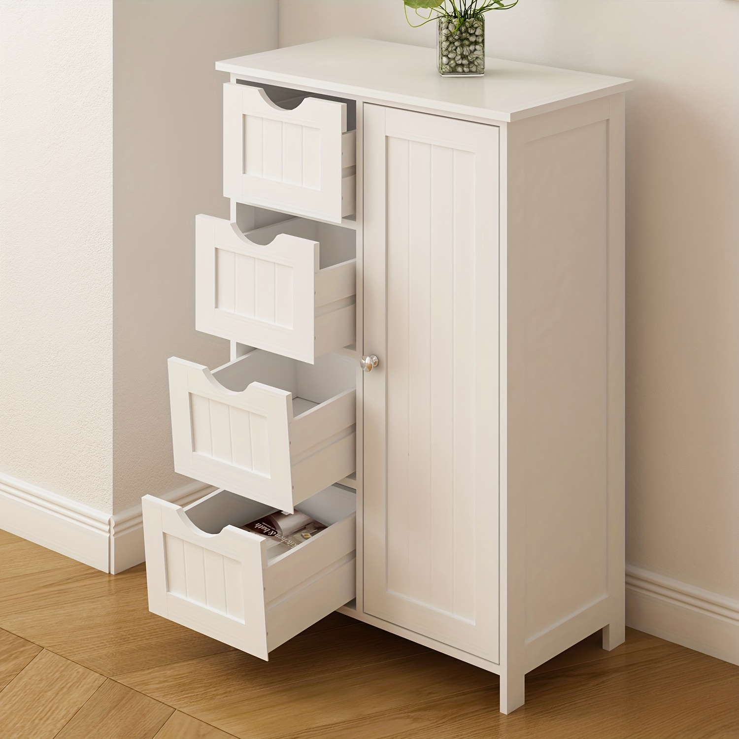 versatile wooden storage cabinet with drawers freestanding organizer for bathroom hallway living room bedroom contemporary white details 7