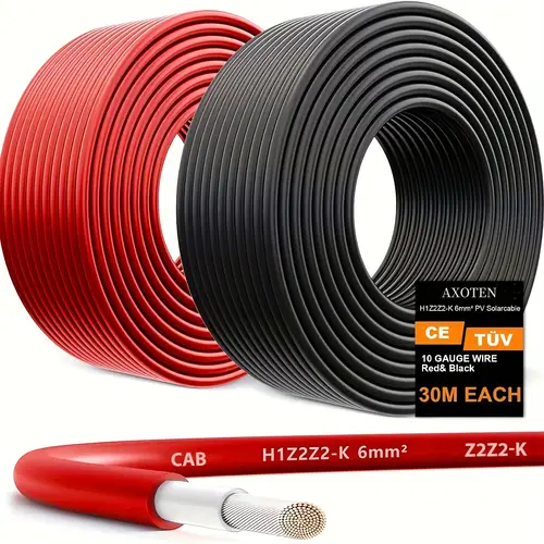 solar panel wire black and 30ft 50ft 65ft 100ft battery powered solar panel extension cable 10awg 6mm copper wire suitable for outdoor car rv marine solar panels