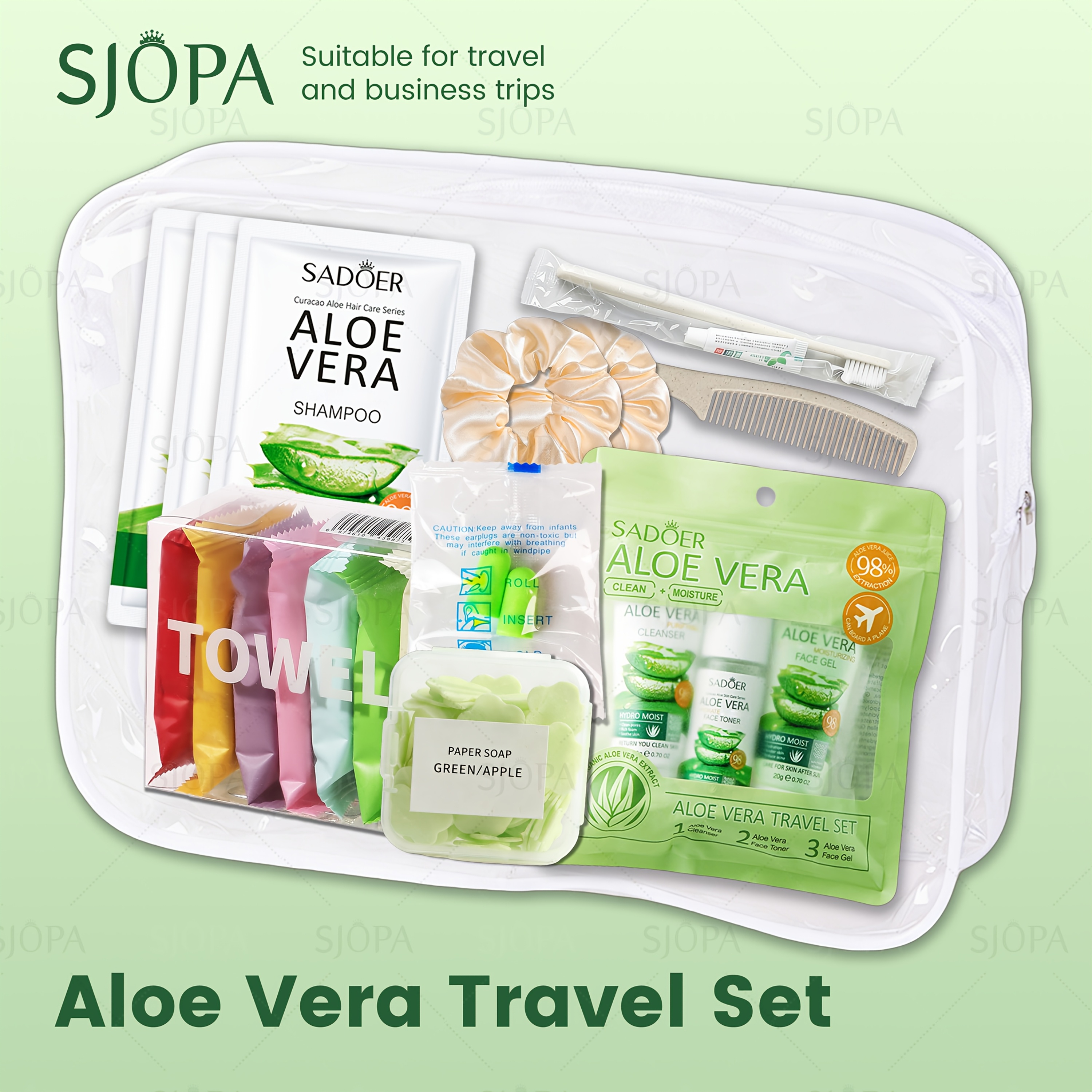 TEMU This 12pcs Travel Toiletries Set Includes Shampoo, Face Wash, Toner, Face Cream, Toothpaste And Toothbrush, Hair Tie, Comb, Face Towel, And