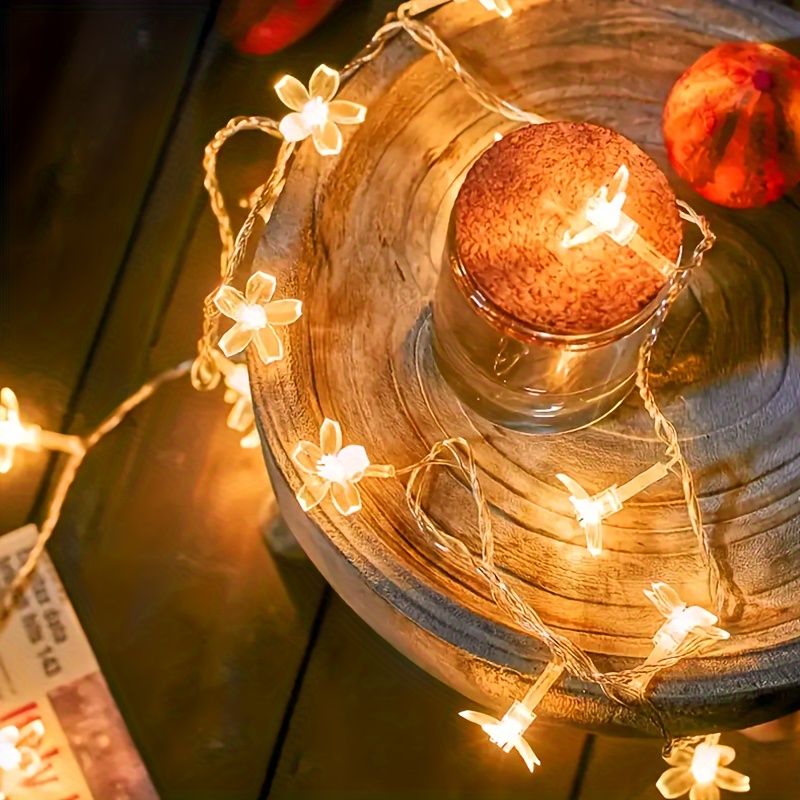 cherry   fairy lights 1 string battery operated yellow flower     plastic for home garden wedding holiday christmas party outdoor camping decor switch control no remote   Product details 4