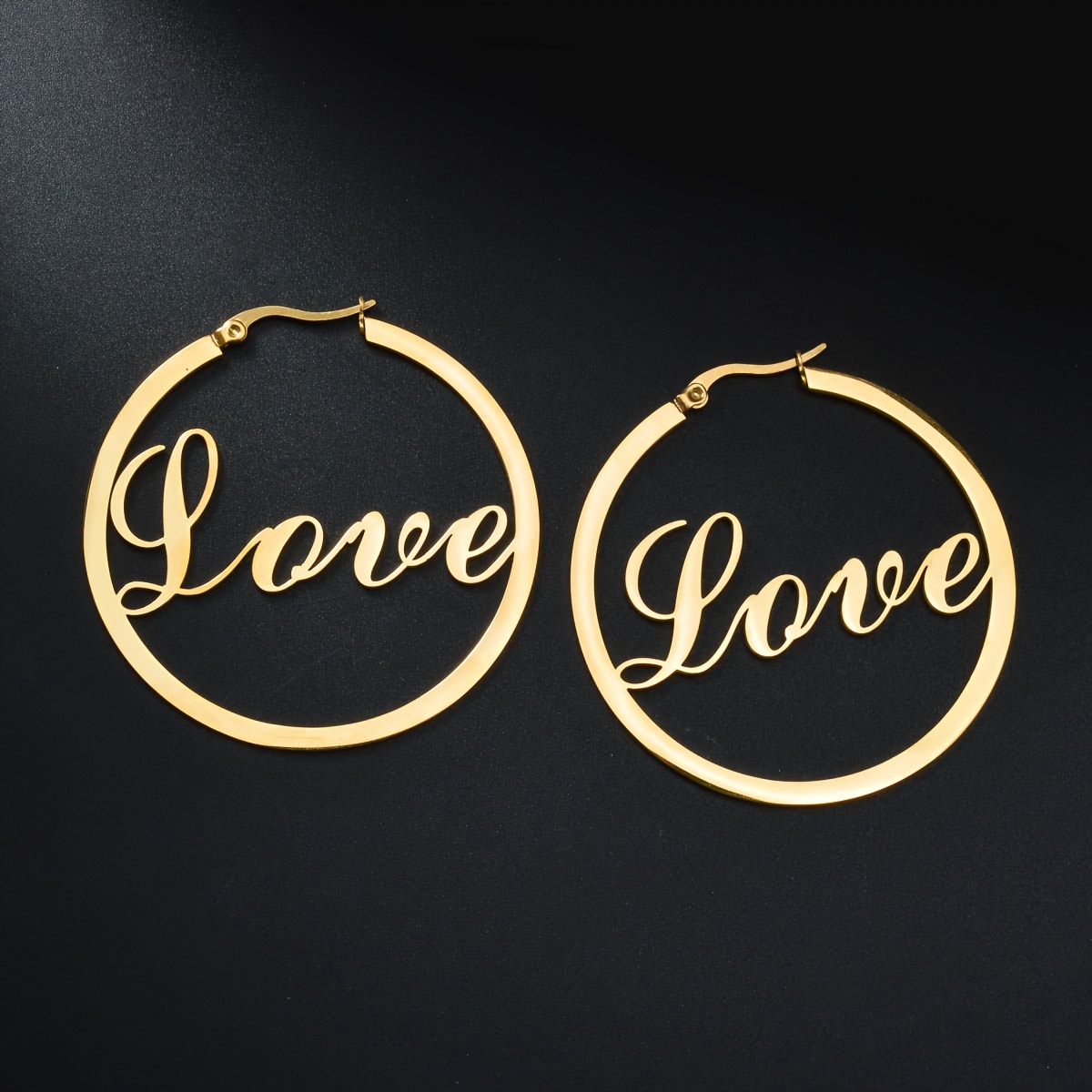 TEMU 1 Pair Of Elegant Golden- "love" Hoop Earrings For Women - Stainless Steel, Vintage & , & Parties