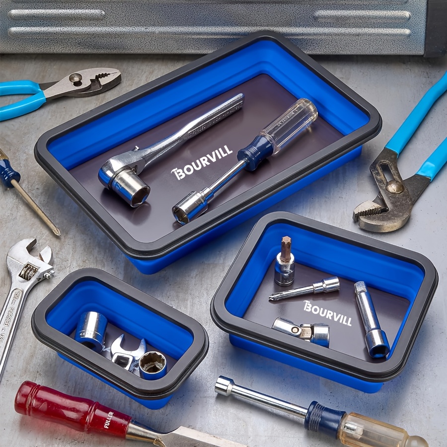 TEMU 3/7/15pcs - Magnetic Foldable Part Tray Set (with Magnetic Edges) Suitable For Screws, Bolts, And Small Parts. Made Of Durable Plastic Material,