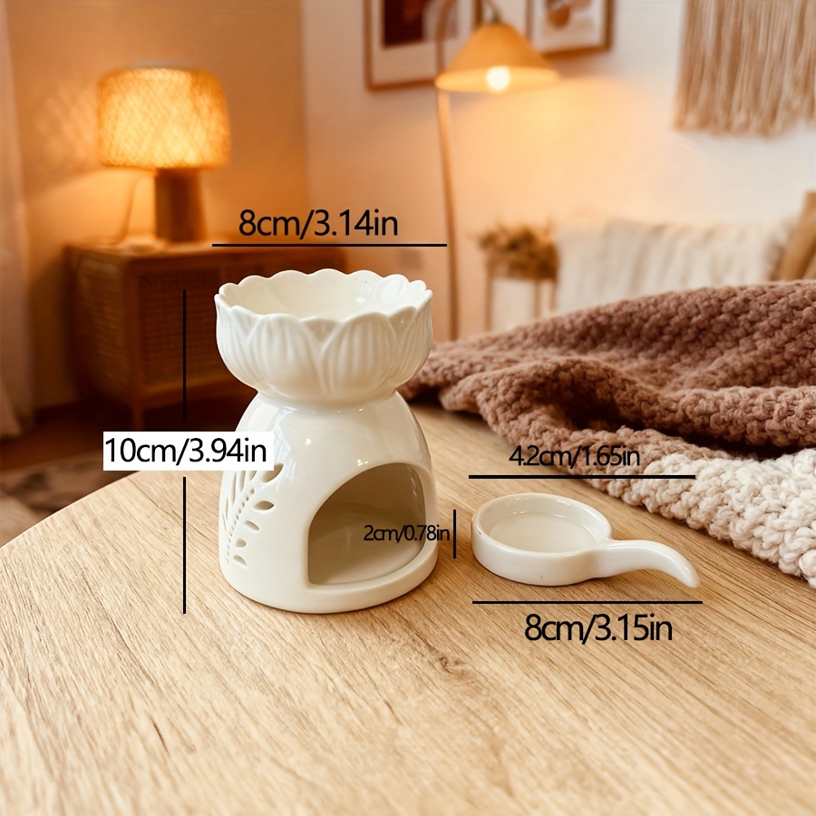 TEMU Ceramic Essential Oil Holder & Wax Melt Holder With Candle Spoon - Diffuser, Tea Light Holder, Adjustable Flame-free Wickless Design For Home,