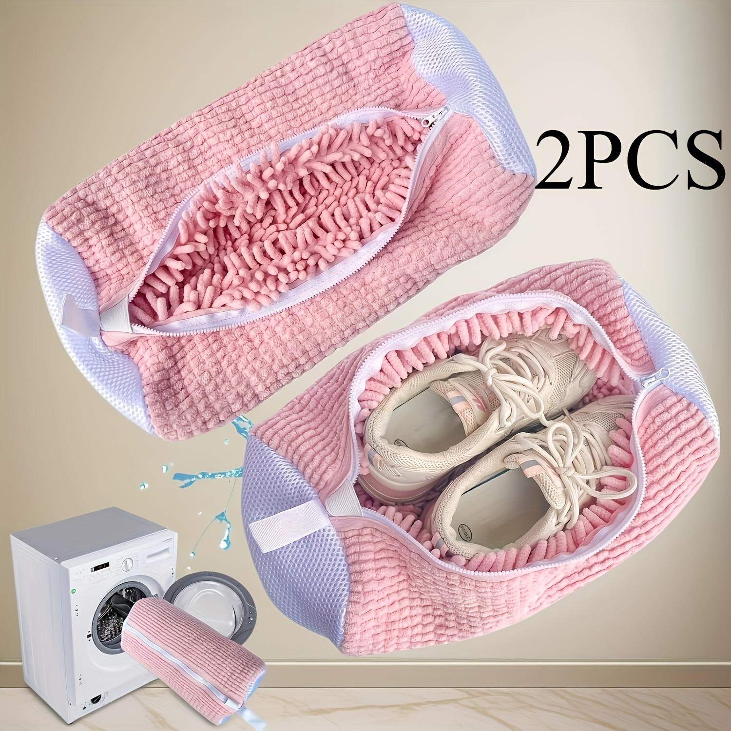 TEMU Lot de 2 sacs de lavage pour chaussures, sac à linge pour chaussures adapté à à laver et au sèche-linge, réutilisable, durable, avec fermeture