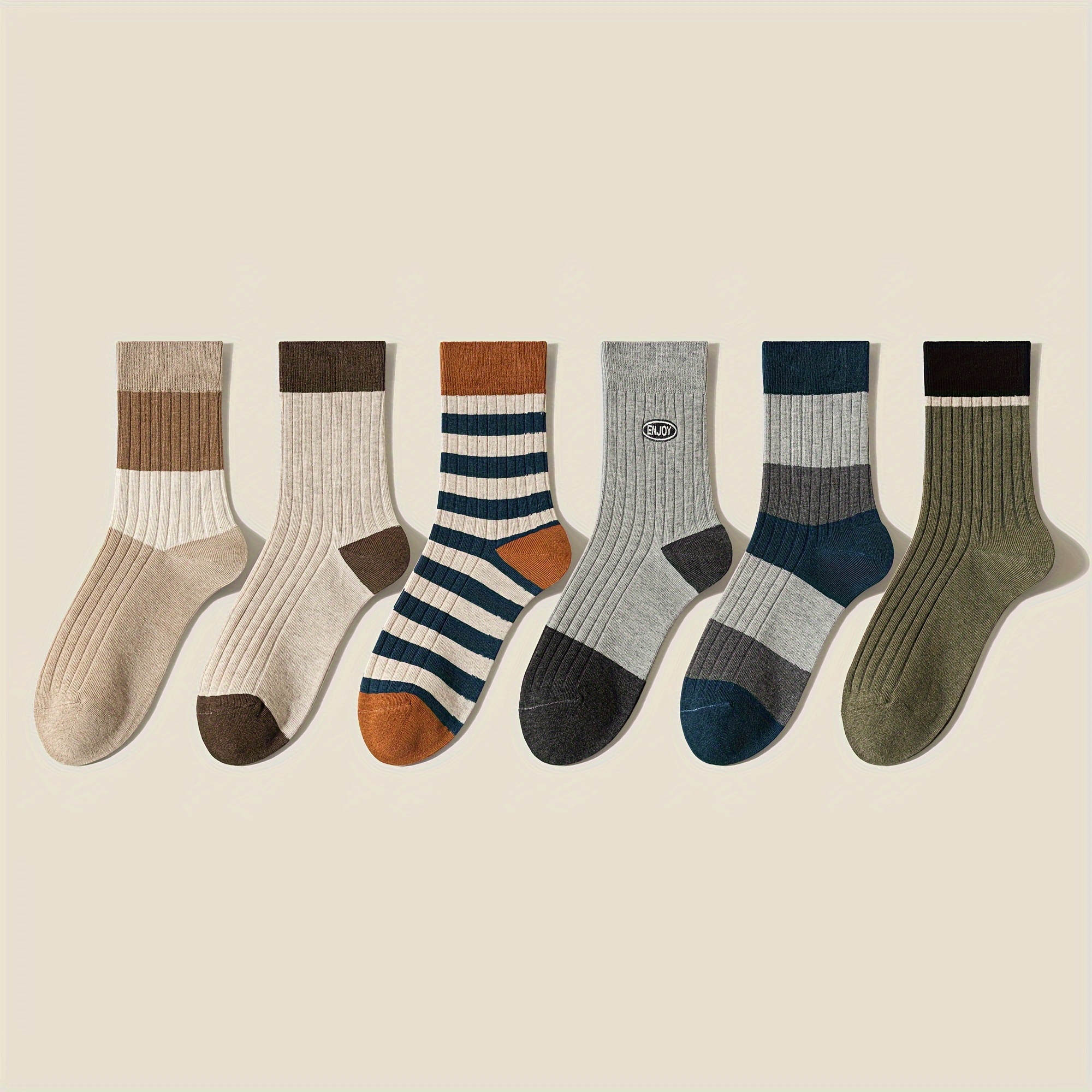 Image of 6 Pairs Of Socks Men's Mid Length Socks For Spring And Autumn Business, Sweat Absorbing And Odor Proof, , Casual Men's, Black Long Tube Socks For Autumn And Winter