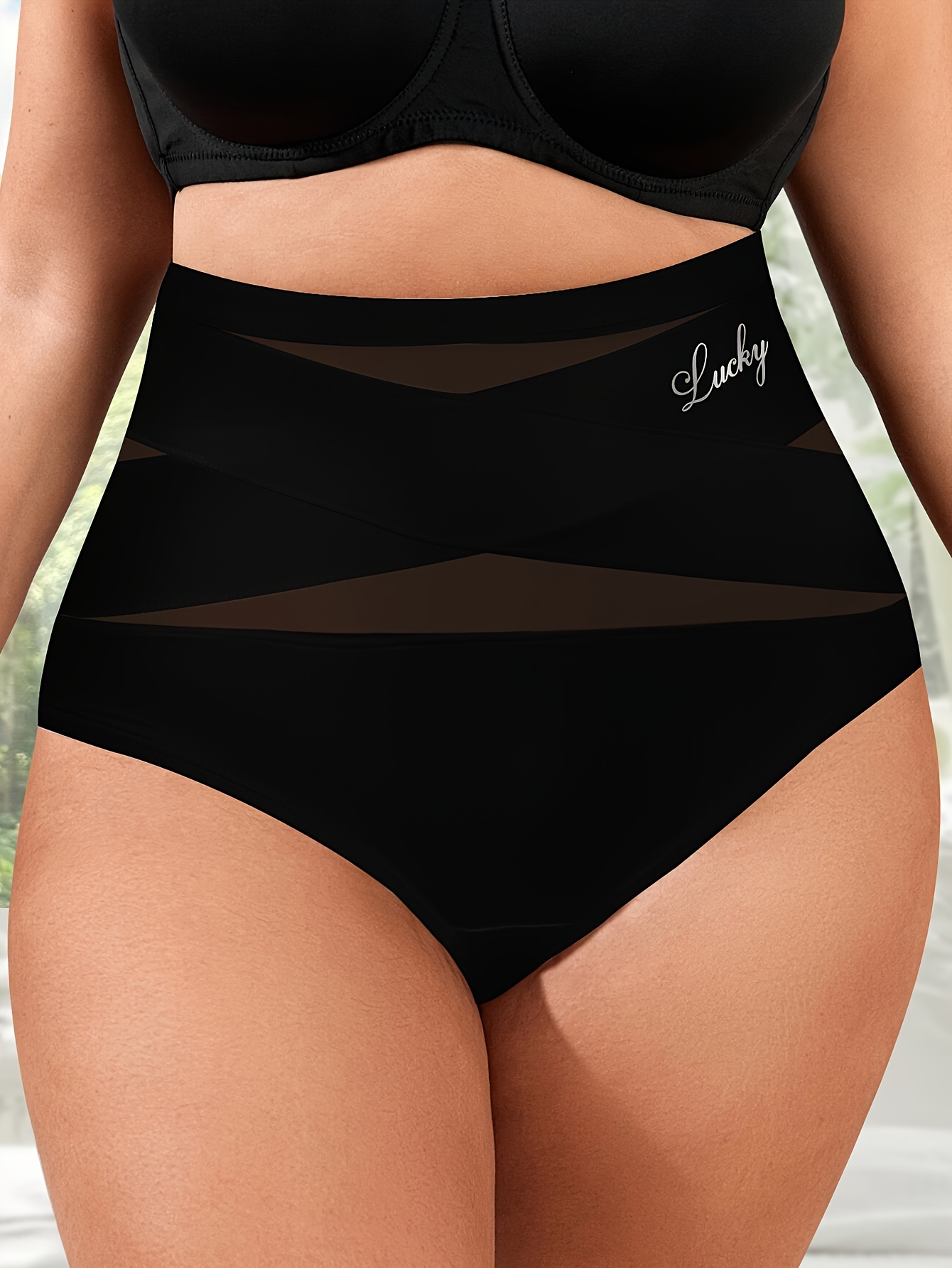 Plus Size High-Waisted Shaping Women'S Underwear Made of Breathable Mesh, Featuring Cross-Body Control, Seamless, Triangular Design for Body Sculpting And Lifting.