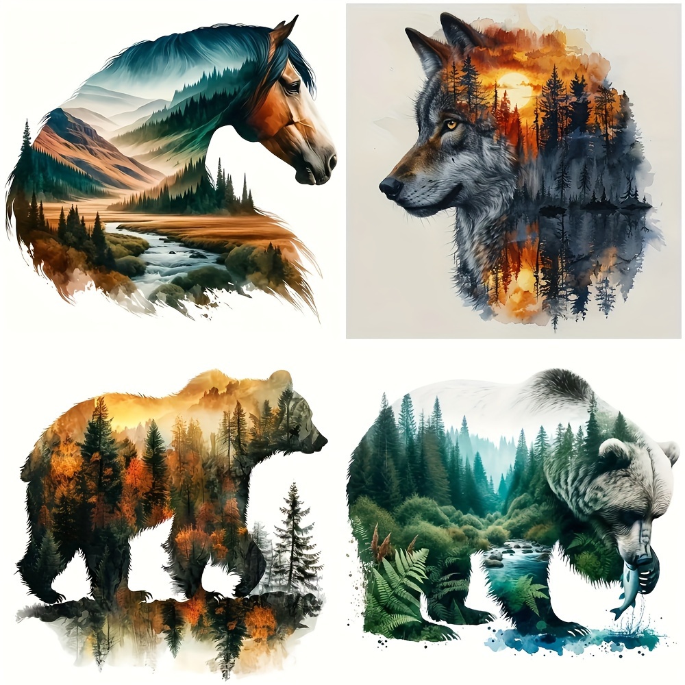 

Animal-themed Diamond Painting Kit - 4 Set Round Drill Acrylic Diamond Art Featuring Wolves, Bears & Horses, Diy Canvas Mosaic Craft For Home Decoration, Frameless Wall Decor Ideal For Gifting